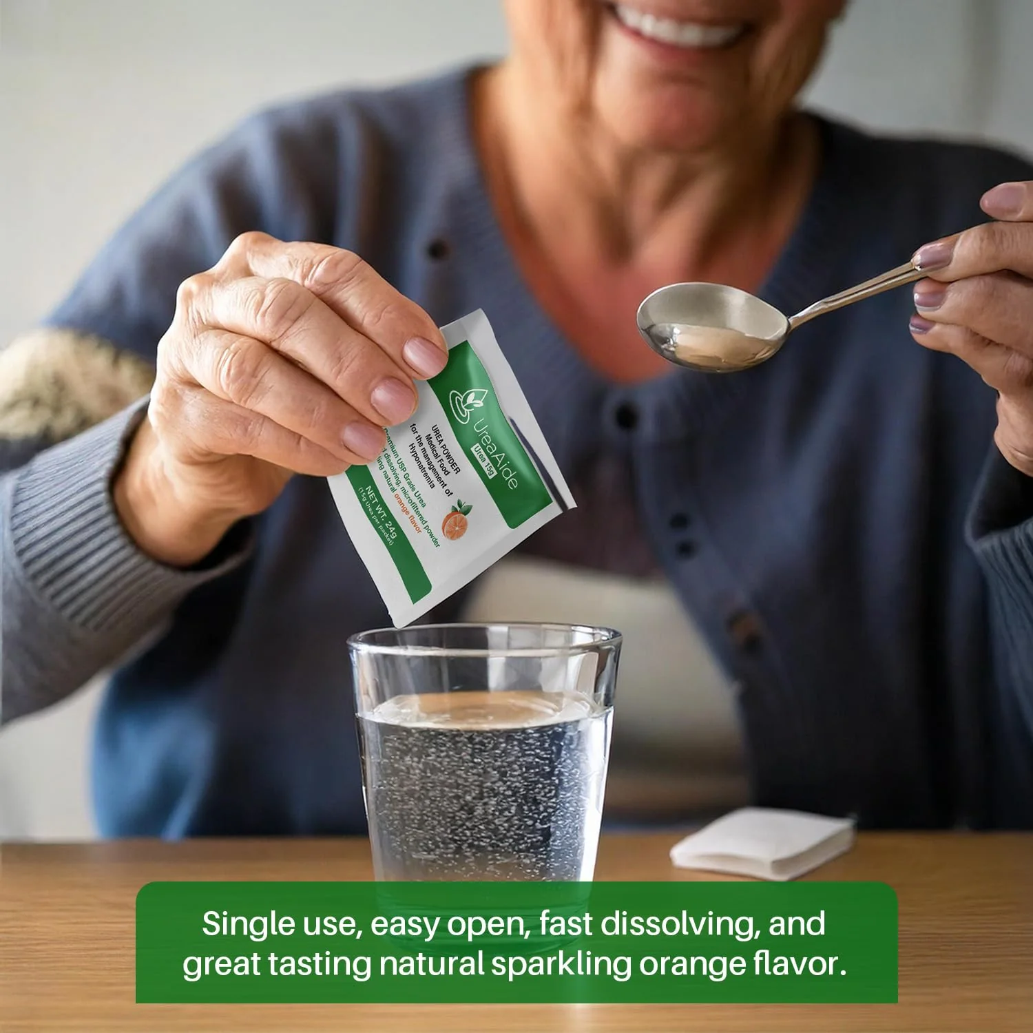 KidneyAide UreaAide Urea Powder Sparkling Natural Orange Flavor for Low Sodium 15 Packs Urea Powder for Hyponatremia, SIADH, Nephrologist Invented 100% Medical Grade Urea 15 gram Urea Per Packet - Image 4