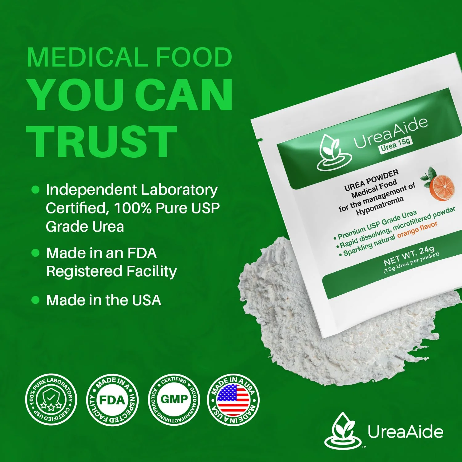 KidneyAide UreaAide Urea Powder Sparkling Natural Orange Flavor for Low Sodium 60 Packs Urea Powder for Hyponatremia, SIADH, Nephrologist Invented 100% Medical Grade Urea 15 gram Urea Per Packet - Image 6