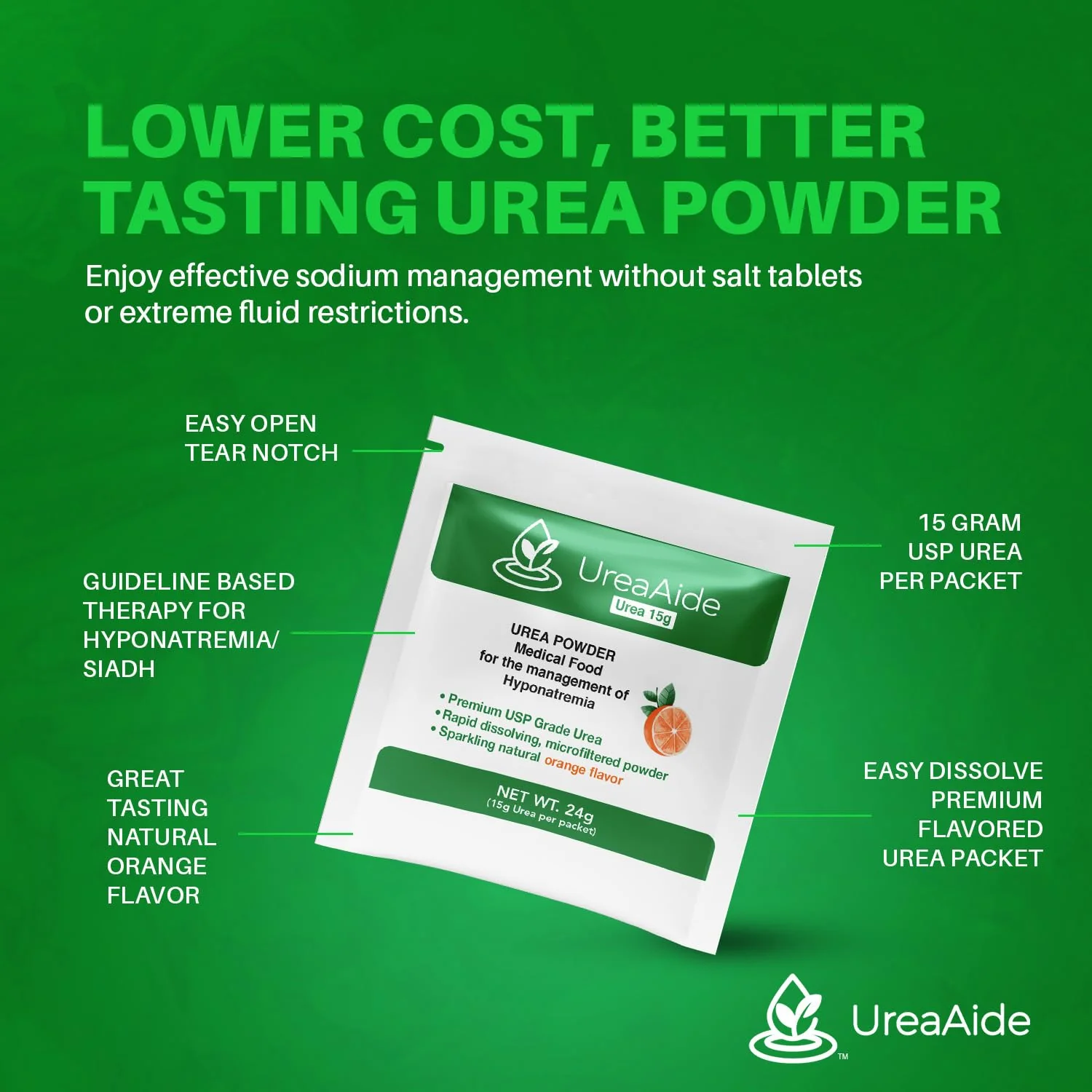 KidneyAide UreaAide Urea Powder Sparkling Natural Orange Flavor for Low Sodium 60 Packs Urea Powder for Hyponatremia, SIADH, Nephrologist Invented 100% Medical Grade Urea 15 gram Urea Per Packet - Image 8