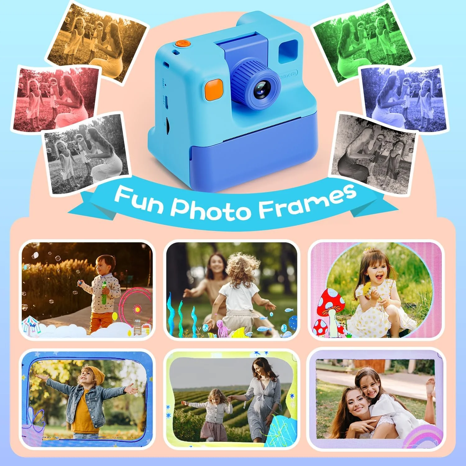Kids Camera Instant Print, Christmas Birthday Gifts for Girl Boys 3-12 Years Old, FHD Selfie Digital Video Cameras Toddler 3 Rolls Print Paper & 32G Card (Blue) - Image 2