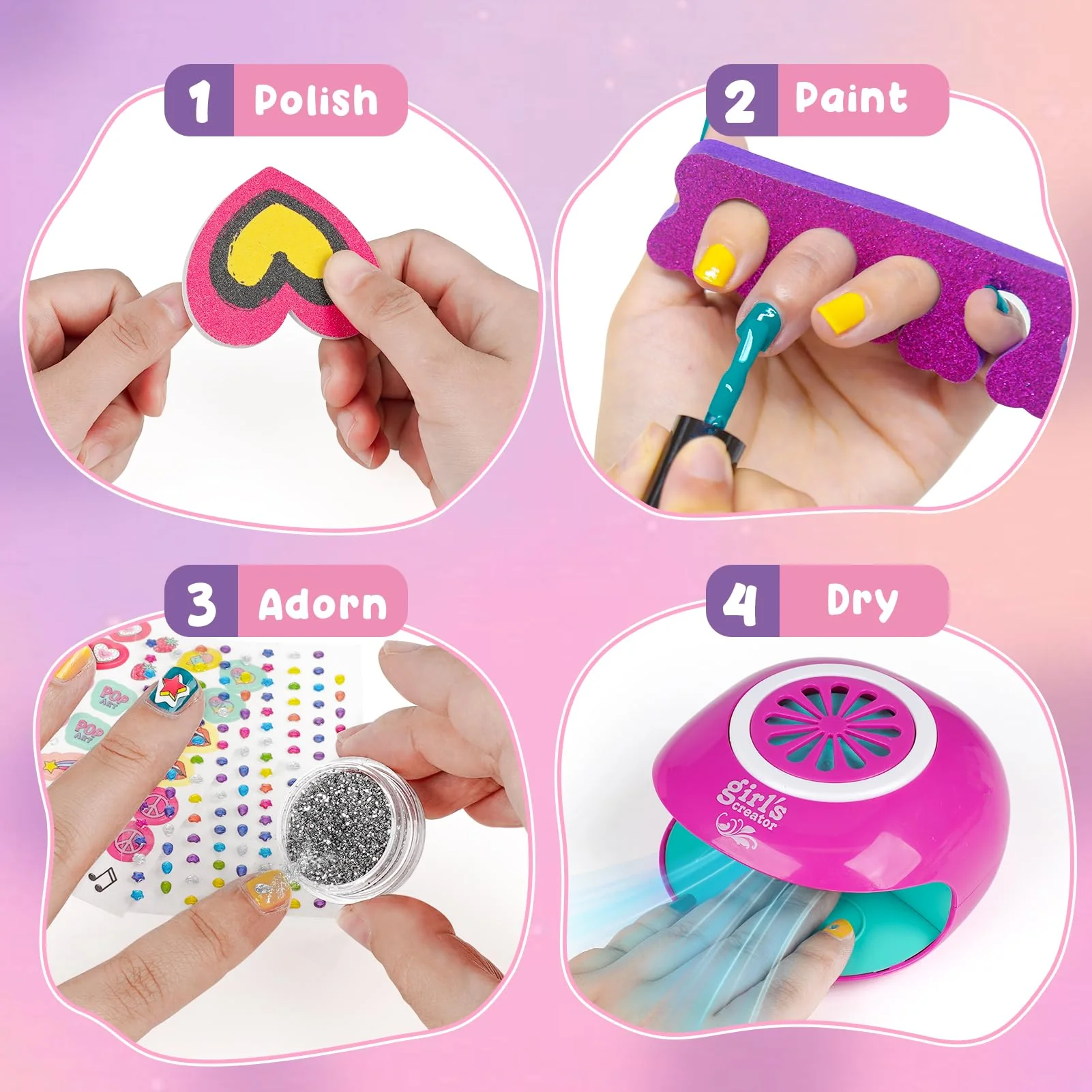 Kids Foot Spa & Nail Kit - Kids Spa Day Kit for Girls with Mask Foot Bath and Nail Dryer - Manicures Pedicure Toy Kit Nail Art Salon Girl Stuff - Christmas Birthday Gifts for 6 7 8 9 10-12 Year Old - Image 3