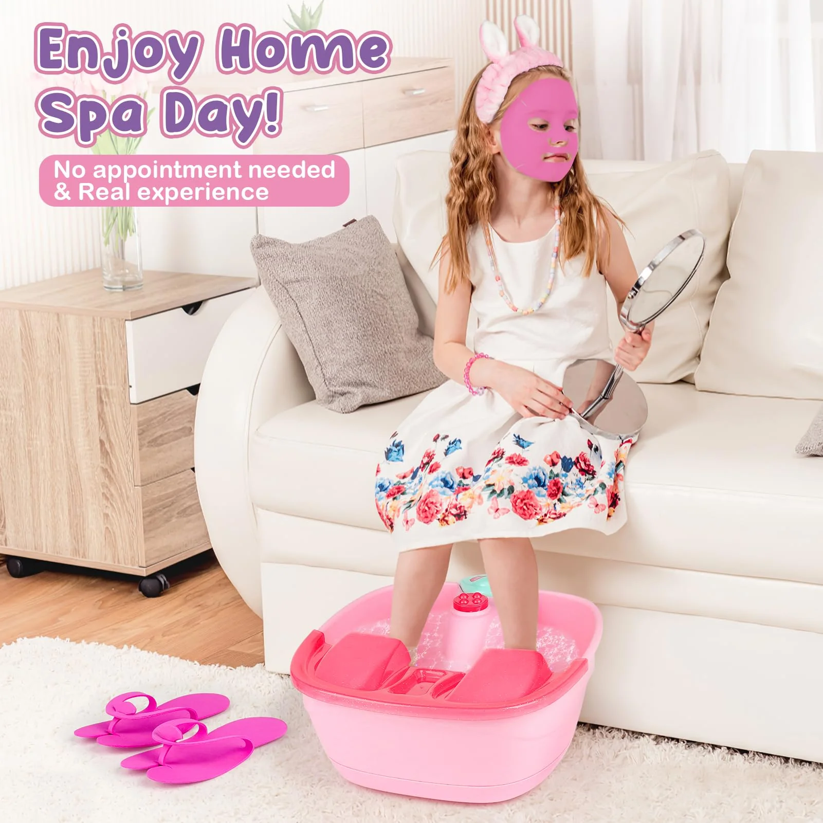 Kids Foot Spa & Nail Kit - Kids Spa Day Kit for Girls with Mask Foot Bath and Nail Dryer - Manicures Pedicure Toy Kit Nail Art Salon Girl Stuff - Christmas Birthday Gifts for 6 7 8 9 10-12 Year Old - Image 5