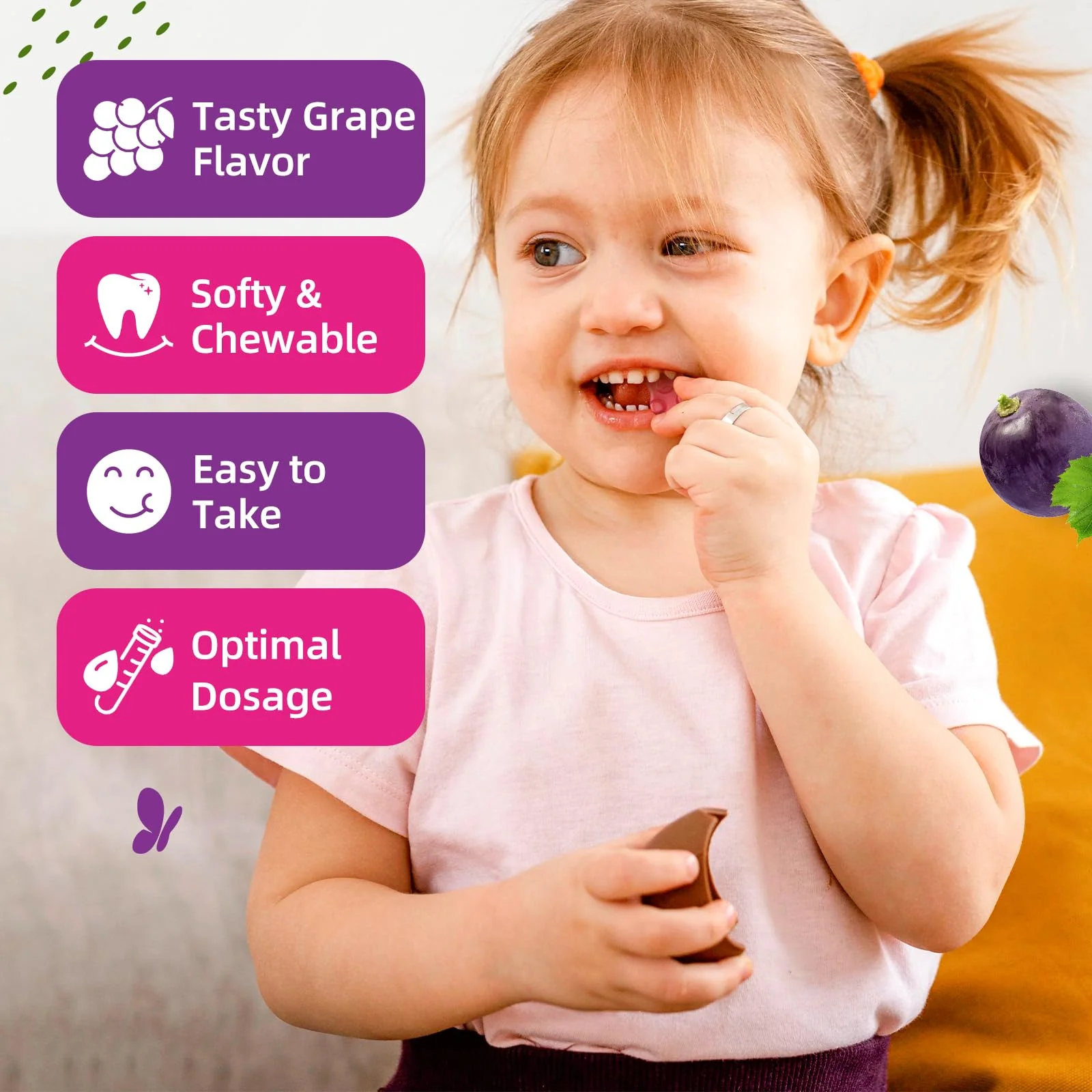 Kids Magnesium Glycinate Gummies - Magnesium Supplement Gummies with L-Theanine, Chamomile, Licorice, Vitamin B6, D for Kids & Adults Sleep, Stress, Muscle Relief & Nerve Bone - Sugar Free Grape 60ct - Image 5