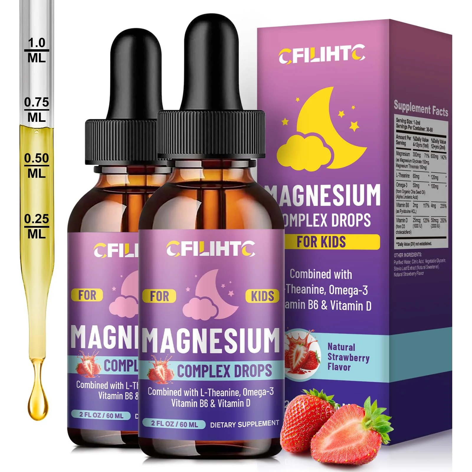 Kids Magnesium Liquid Drops-Magnesium Glycinate Liquid for Kids Supplement-w/L-theanine, Omega-3, Vitamin B6, D3 - for Sleep, Relaxation, Brain, Bones - 4 Fl Oz Children's Calm