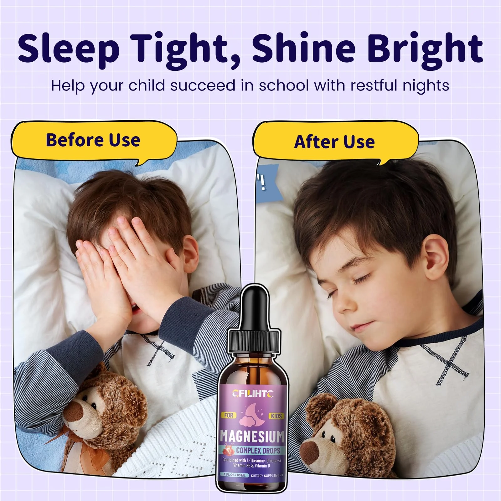 Kids Magnesium Liquid Drops-Magnesium Glycinate Liquid for Kids Supplement-w/L-theanine, Omega-3, Vitamin B6, D3 - for Sleep, Relaxation, Brain, Bones - 4 Fl Oz Children's Calm - Image 6