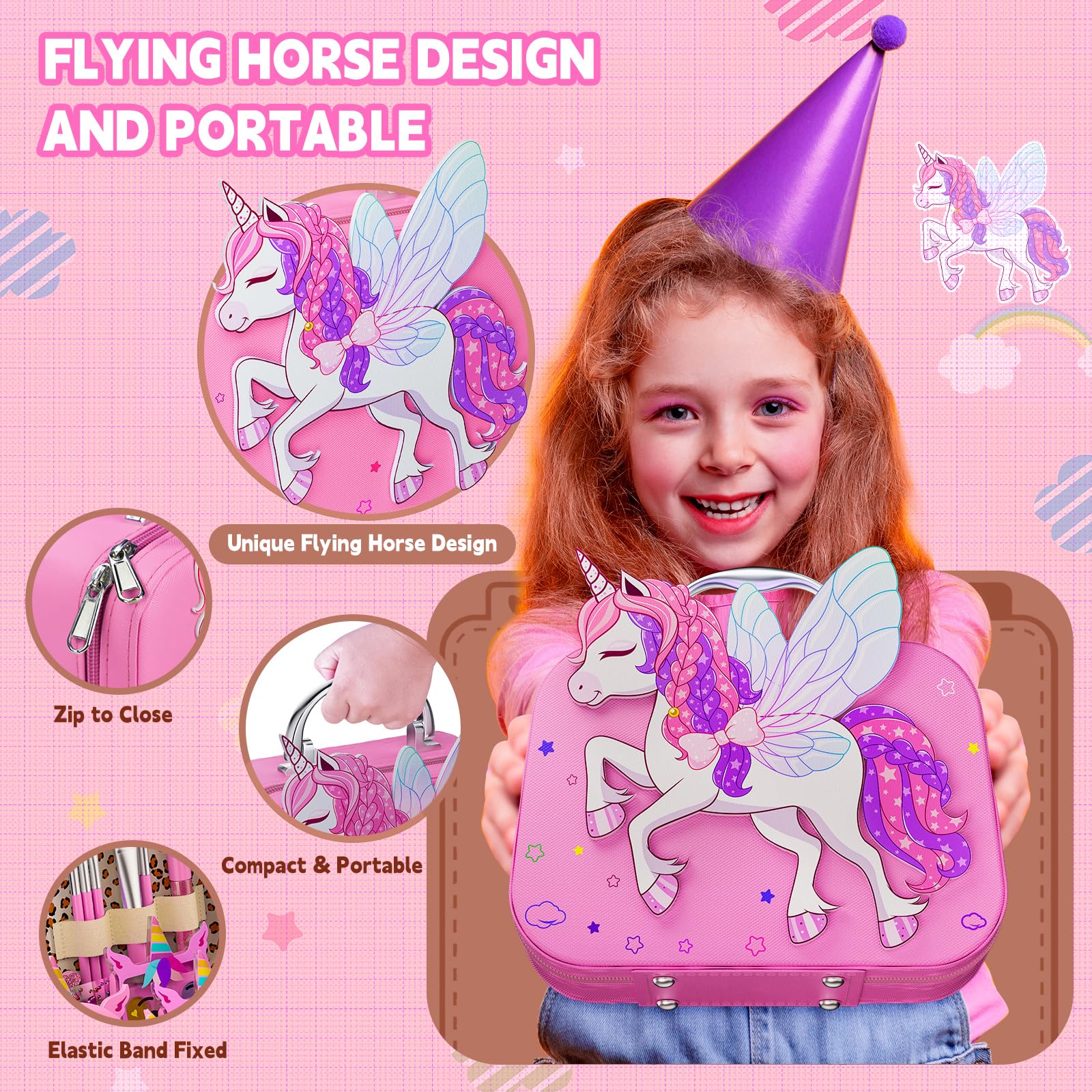 Kids Makeup Kit for Girl - Girls Makeup Kit Toys with Flying Horse Storage Case, Kids Play Makeup Set for Christmas Birthday Gift 3 4 5 6 8 10 11 12+ Years Old - Image 6