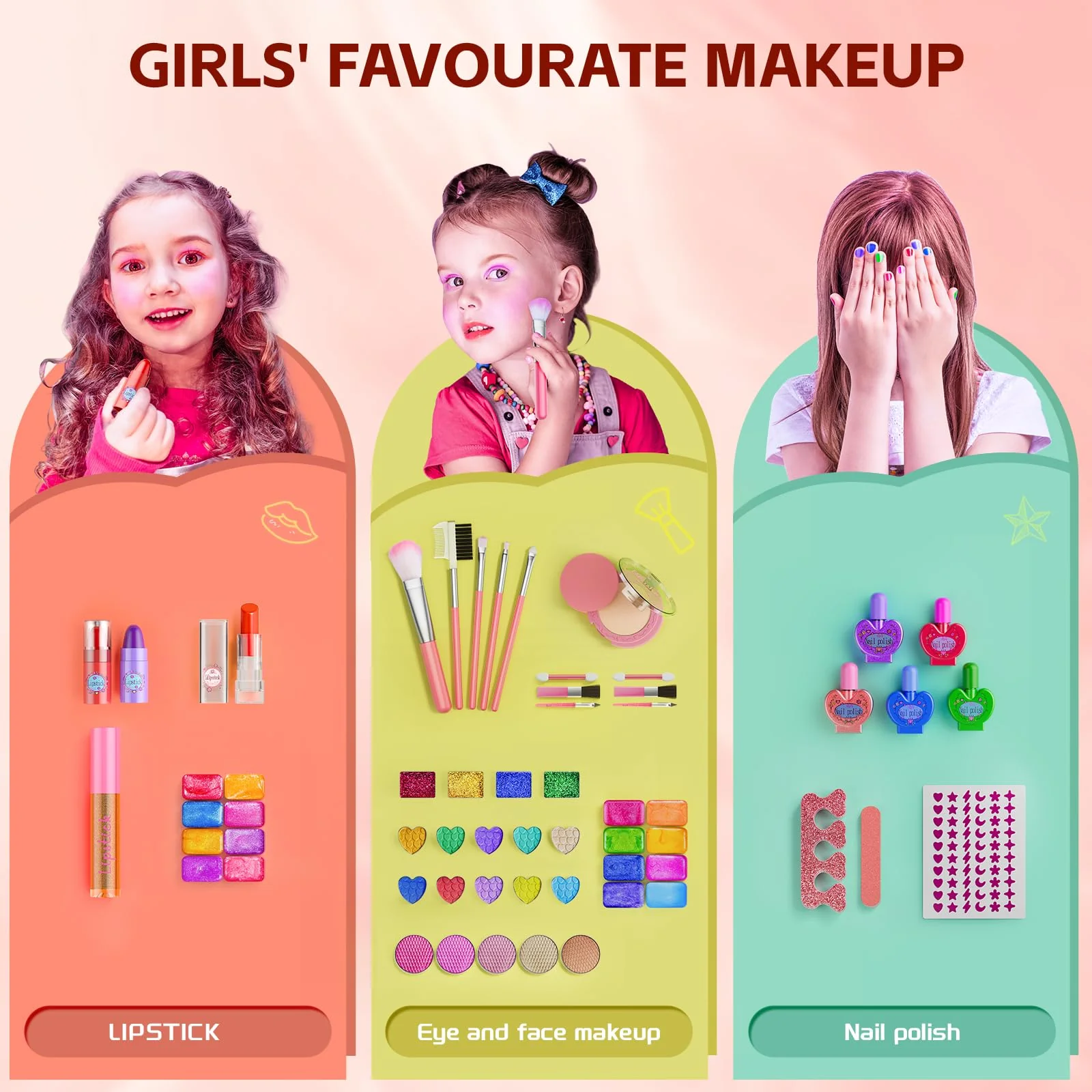 Kids Makeup Sets for Girls Toys - Washable Makeup for Kids with Mirror, Real Dressing Table with Stand, Princess Play Makeup Kit Perfect for 3 4 5 6 7 8-12 Year Old Girls Birthday & Christmas - Image 5