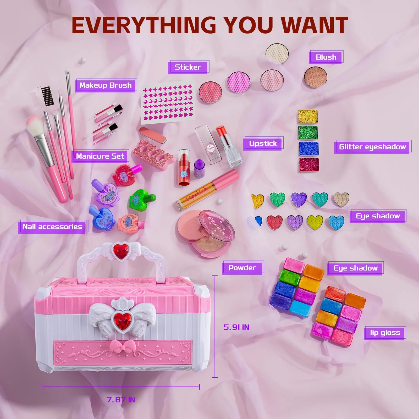 Kids Makeup Sets for Girls Toys - Washable Makeup for Kids with Mirror, Real Dressing Table with Stand, Princess Play Makeup Kit Perfect for 3 4 5 6 7 8-12 Year Old Girls Birthday & Christmas - Image 6