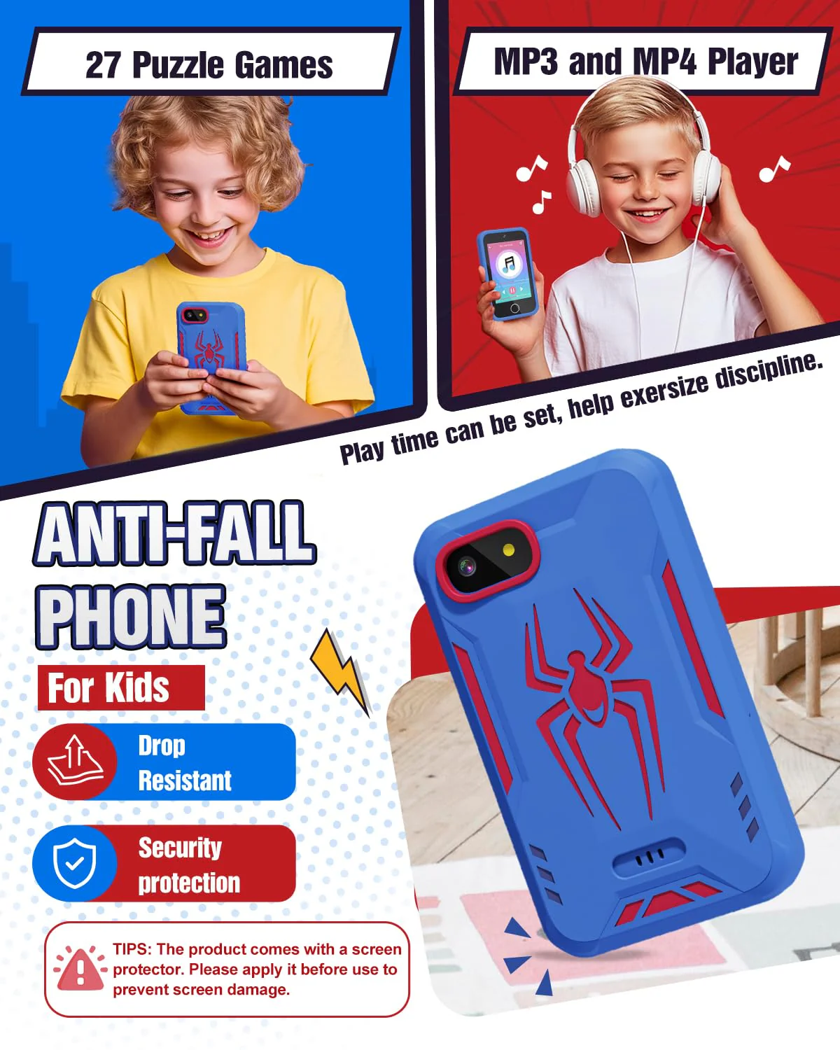 Kids Smart Phone, Spider Toys Phone for Boys 3 4 5 6 7 8 Years Old, Dual Camera, 3.5'' Touchscreen Kid Phones, Educational Toy for Toddler Kids Christmas Birthday Gifts, ABC Learning, Habit Tracker - Image 2