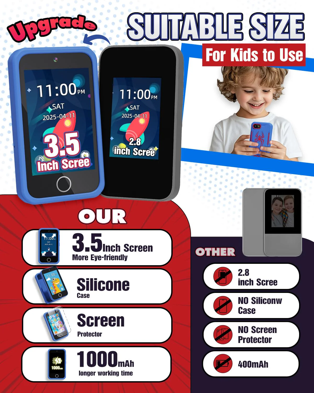 Kids Smart Phone, Spider Toys Phone for Boys 3 4 5 6 7 8 Years Old, Dual Camera, 3.5'' Touchscreen Kid Phones, Educational Toy for Toddler Kids Christmas Birthday Gifts, ABC Learning, Habit Tracker - Image 3