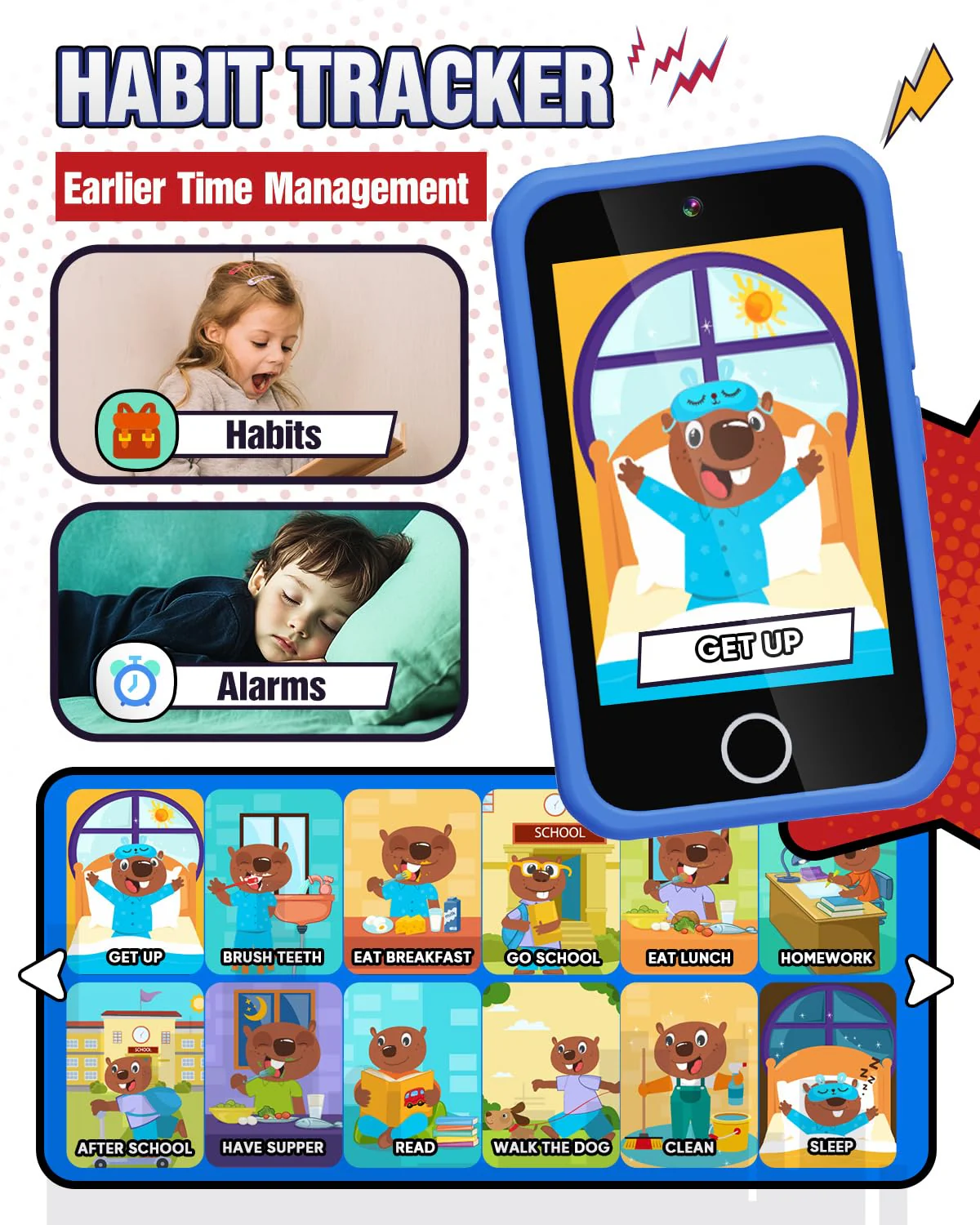 Kids Smart Phone, Spider Toys Phone for Boys 3 4 5 6 7 8 Years Old, Dual Camera, 3.5'' Touchscreen Kid Phones, Educational Toy for Toddler Kids Christmas Birthday Gifts, ABC Learning, Habit Tracker - Image 4
