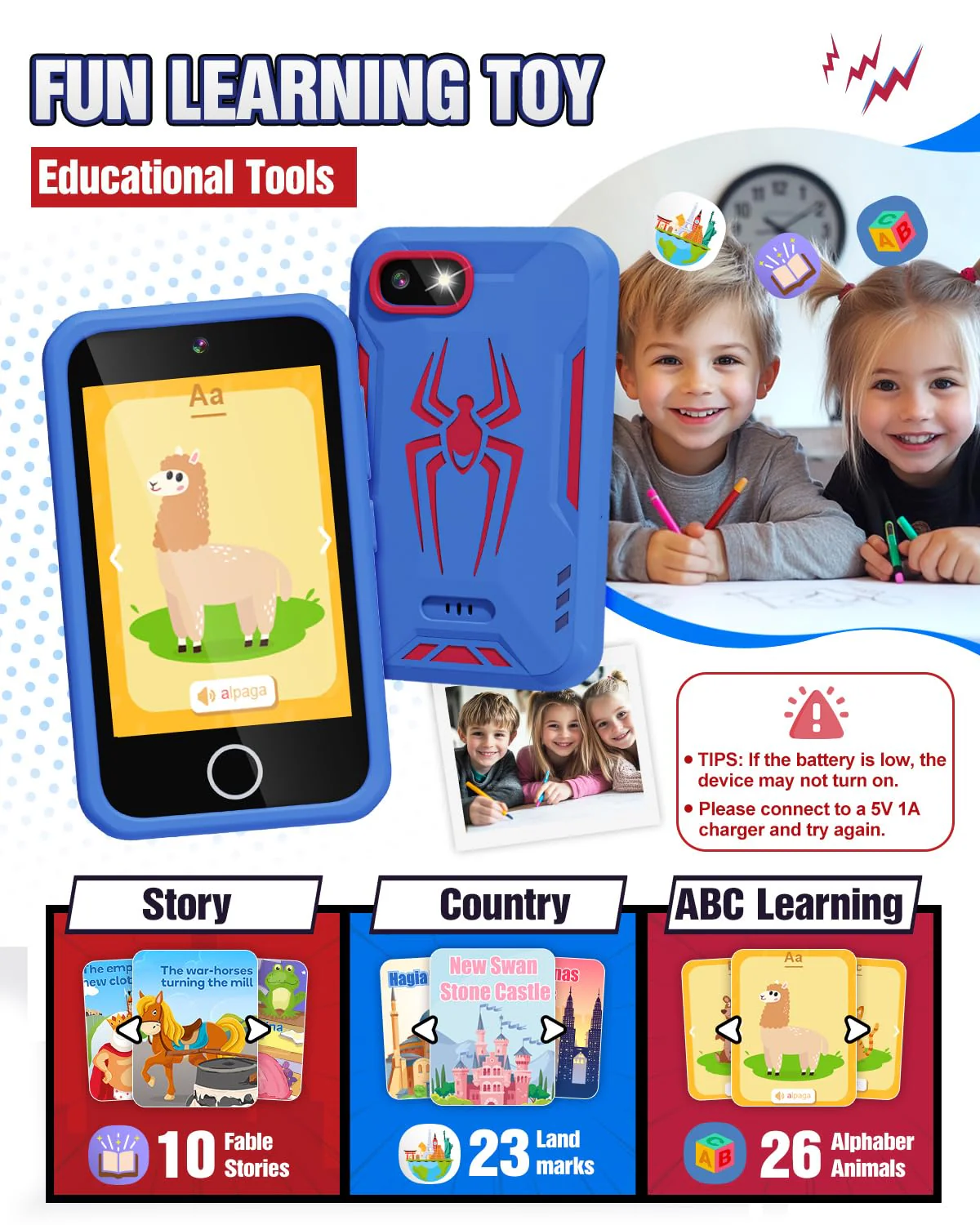 Kids Smart Phone, Spider Toys Phone for Boys 3 4 5 6 7 8 Years Old, Dual Camera, 3.5'' Touchscreen Kid Phones, Educational Toy for Toddler Kids Christmas Birthday Gifts, ABC Learning, Habit Tracker - Image 6