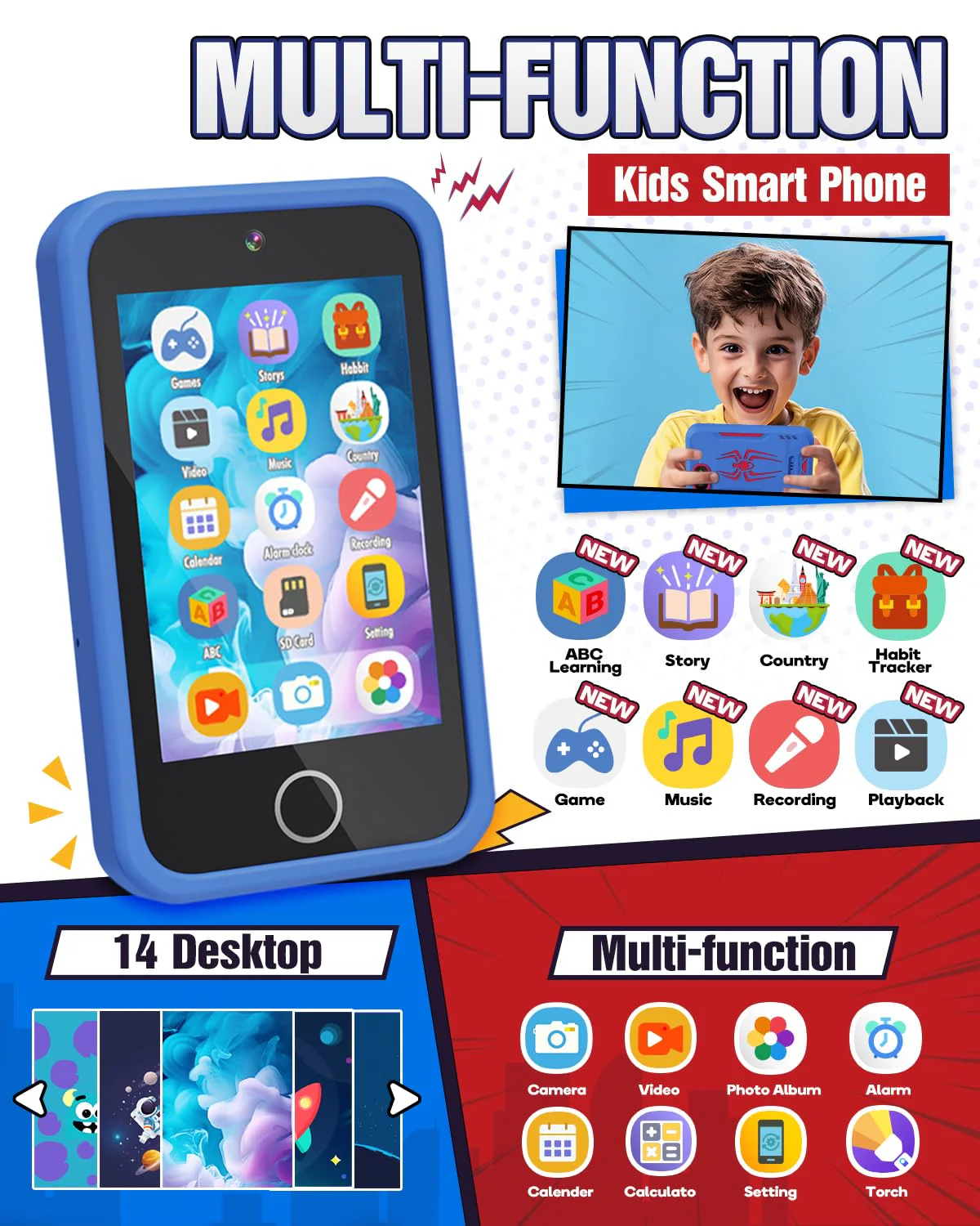 Kids Smart Phone, Spider Toys Phone for Boys 3 4 5 6 7 8 Years Old, Dual Camera, 3.5'' Touchscreen Kid Phones, Educational Toy for Toddler Kids Christmas Birthday Gifts, ABC Learning, Habit Tracker - Image 7