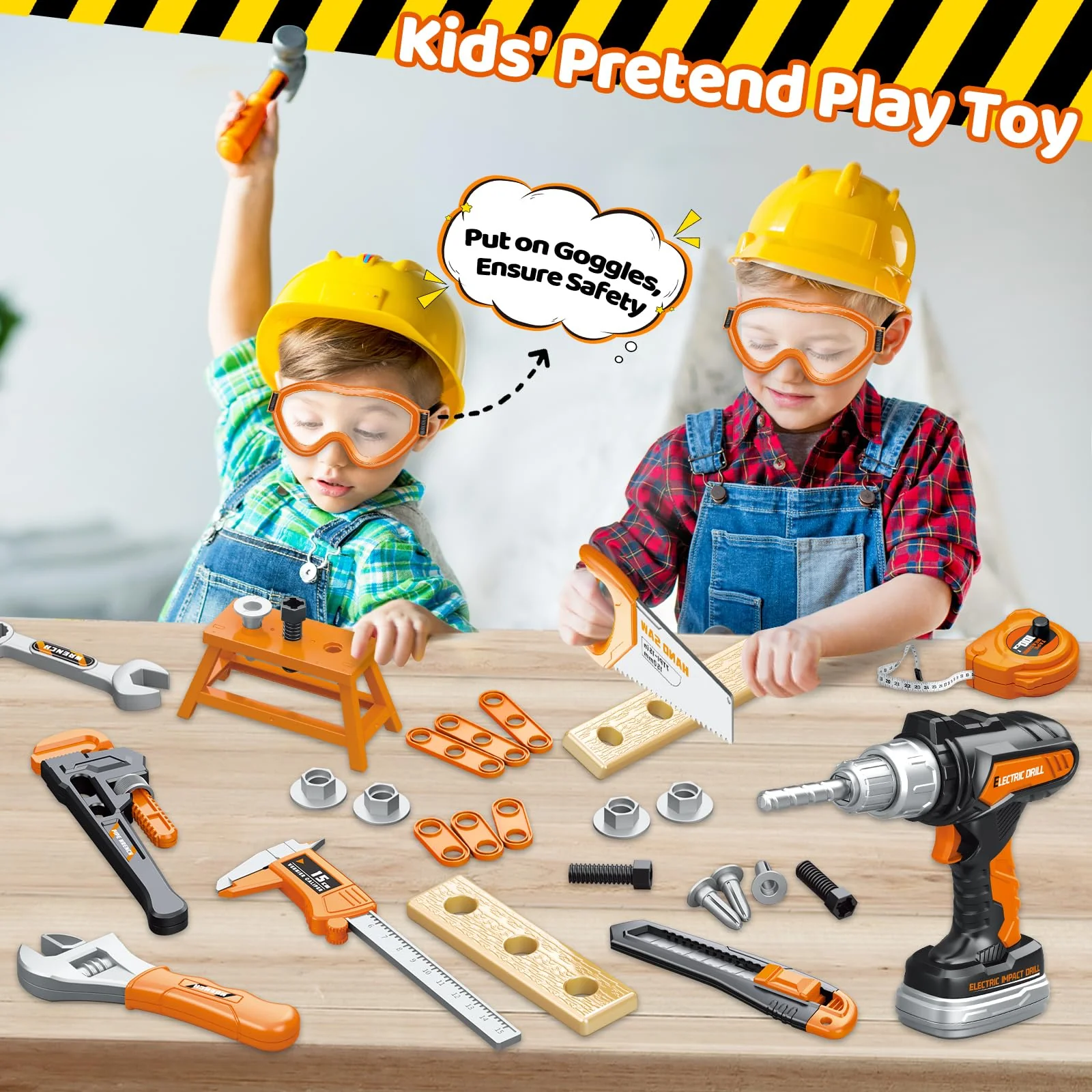 Kids Tool Set 46 PCS, Christmas Birthday Gifts for Kids Ages 3,4,5,6,7,8, Toddler Tool Set with Portable Tool Box & Electronic Toy Drill, Construction Toys Tools for Toddlers, Tool Kits for Boys Girls - Image 3