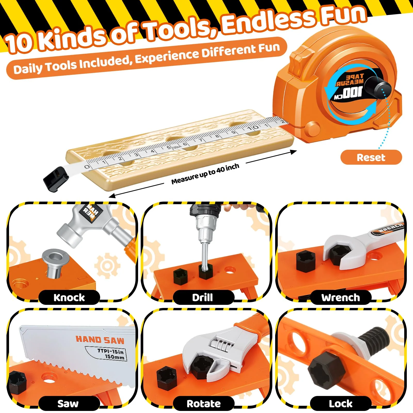Kids Tool Set 46 PCS, Christmas Birthday Gifts for Kids Ages 3,4,5,6,7,8, Toddler Tool Set with Portable Tool Box & Electronic Toy Drill, Construction Toys Tools for Toddlers, Tool Kits for Boys Girls - Image 4