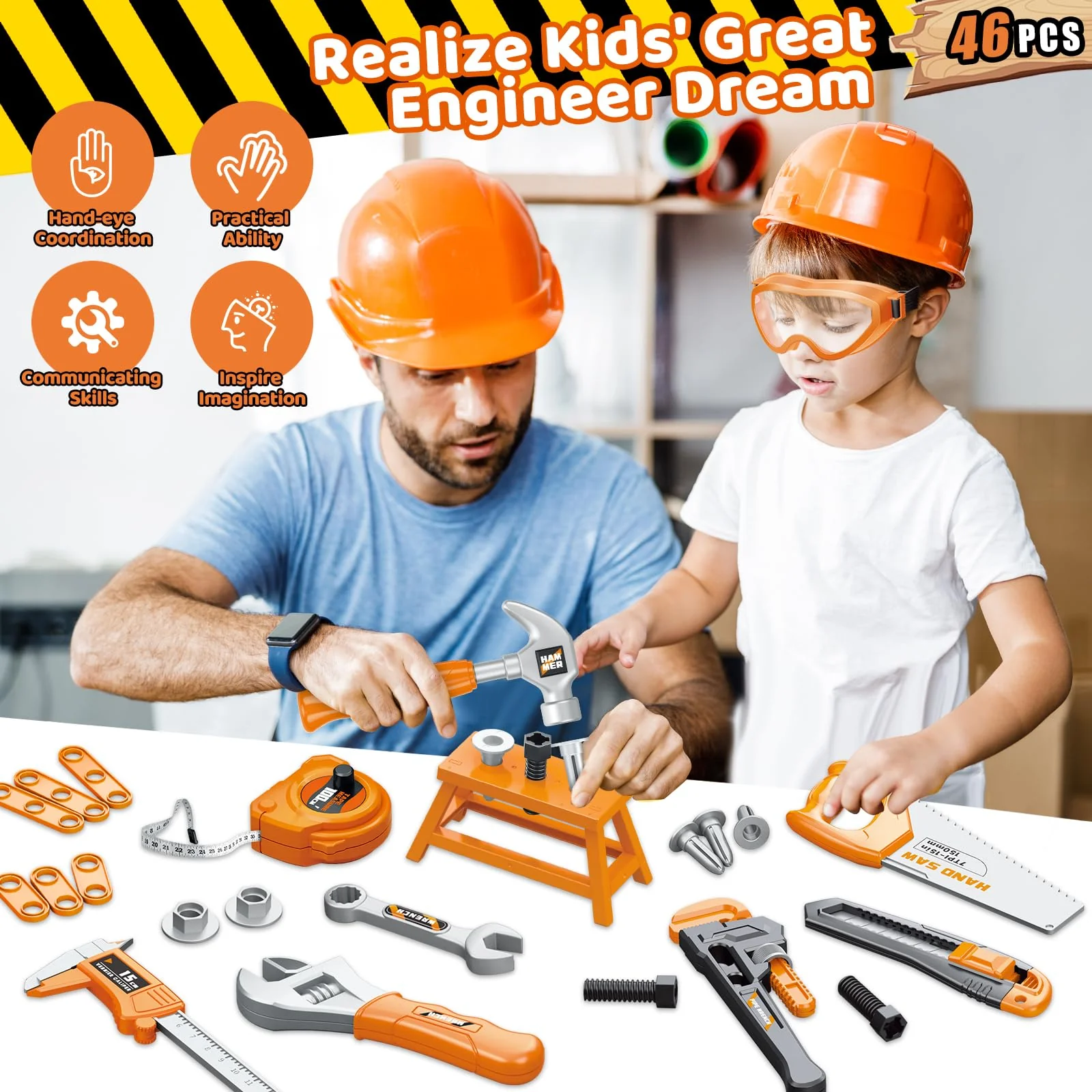 Kids Tool Set 46 PCS, Christmas Birthday Gifts for Kids Ages 3,4,5,6,7,8, Toddler Tool Set with Portable Tool Box & Electronic Toy Drill, Construction Toys Tools for Toddlers, Tool Kits for Boys Girls - Image 7