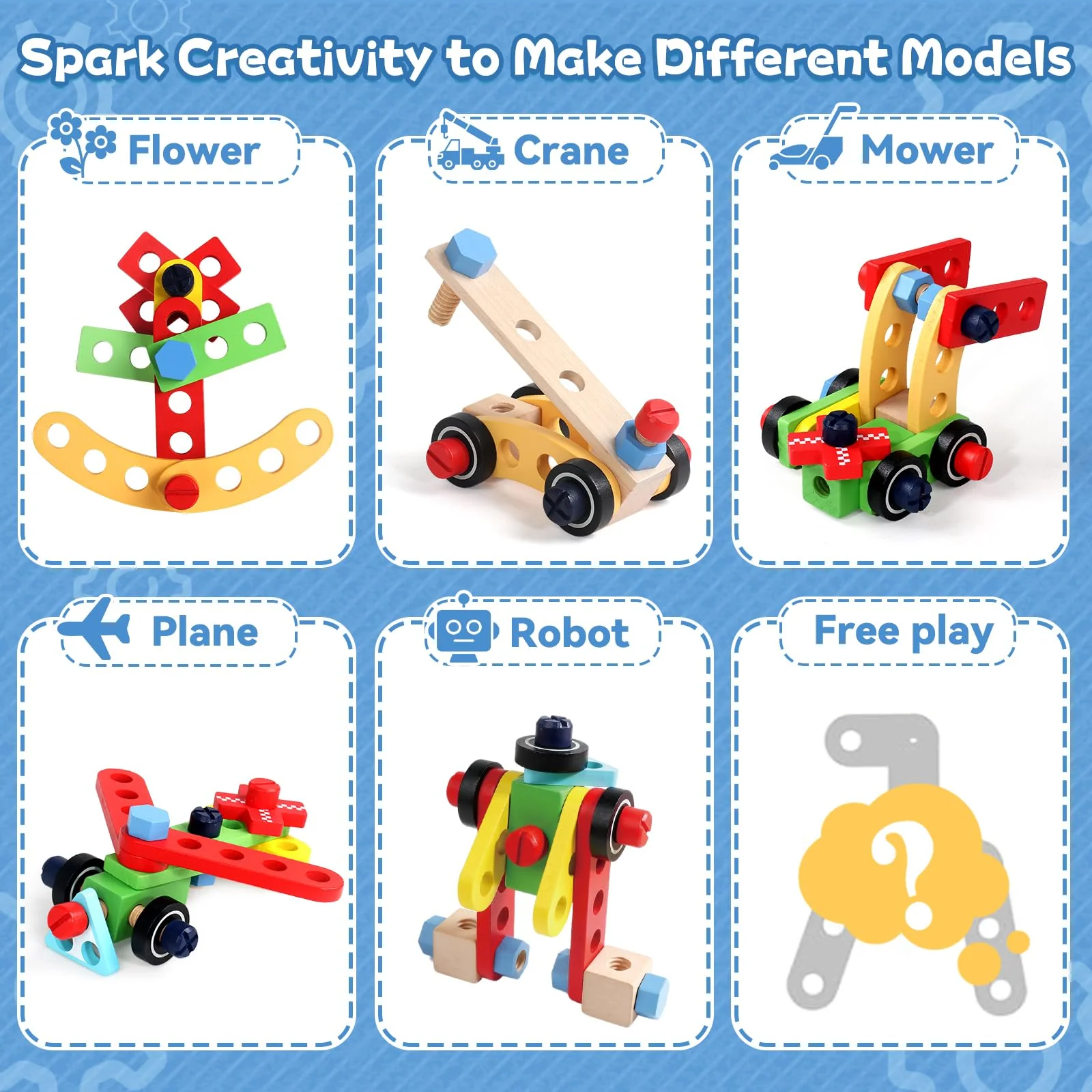 Kids Tool Set with Drill, Educational Montessori Toys for 3 Year Old Boys 44 Pcs STEM Kids Toys Wooden Toddler Tool Set with Apron & Box Christmas Birthday Gifts for 3 4 5 Year Old Boy Girl - Image 5