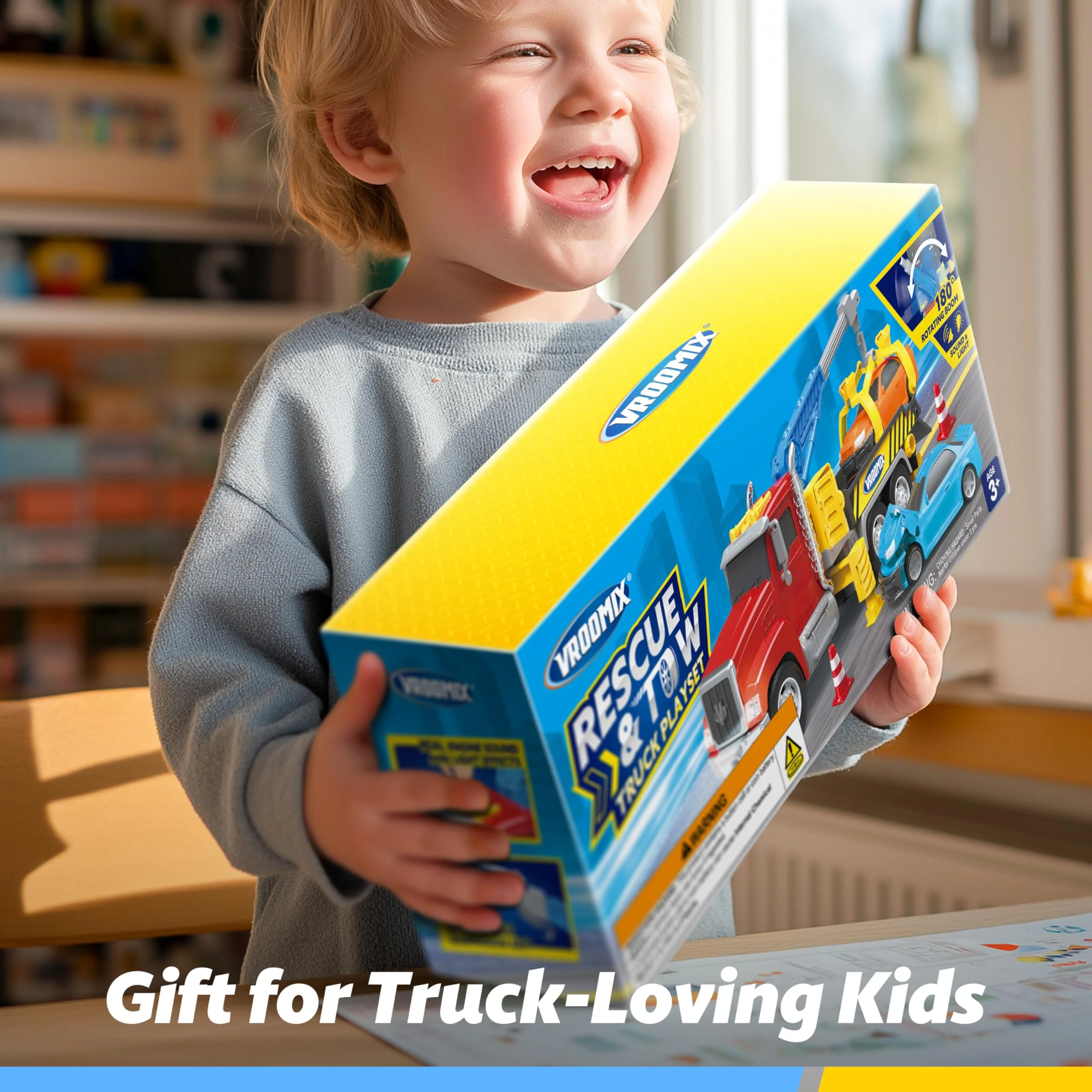 Kids Tow Truck Toys for 3 4 5 6 7 Years Old Boys, Toddler Car Toys, Large Truck with 2 Transformation Cars and Multi-Functional Trailer, Crane with Lights and Sounds, Christmas Birthday Gifts - Image 2