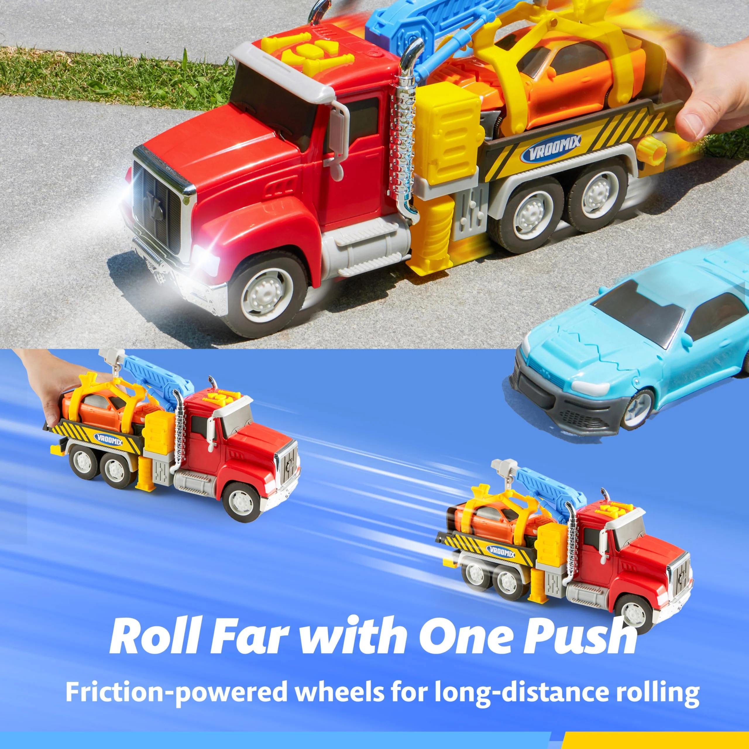 Kids Tow Truck Toys for 3 4 5 6 7 Years Old Boys, Toddler Car Toys, Large Truck with 2 Transformation Cars and Multi-Functional Trailer, Crane with Lights and Sounds, Christmas Birthday Gifts - Image 6
