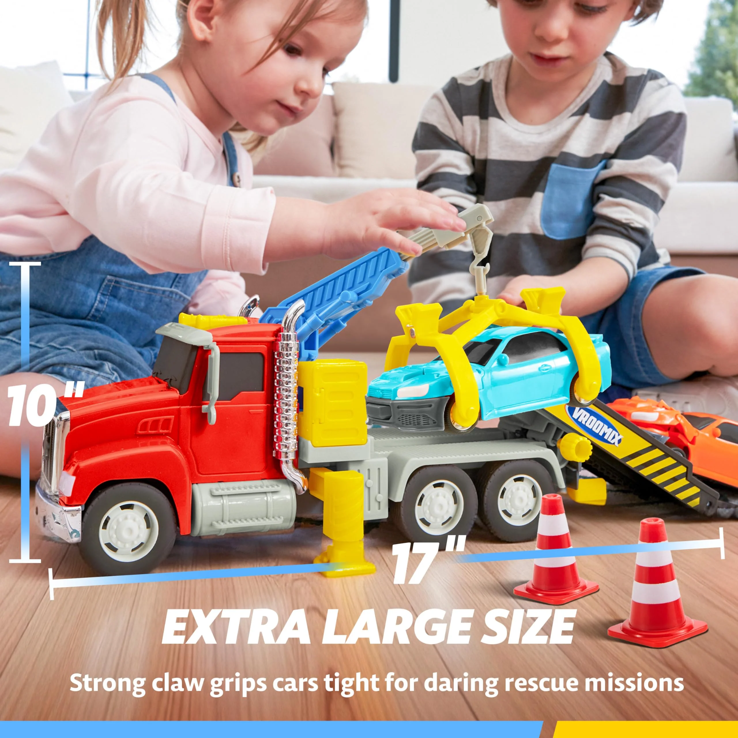 Kids Tow Truck Toys for 3 4 5 6 7 Years Old Boys, Toddler Car Toys, Large Truck with 2 Transformation Cars and Multi-Functional Trailer, Crane with Lights and Sounds, Christmas Birthday Gifts - Image 9