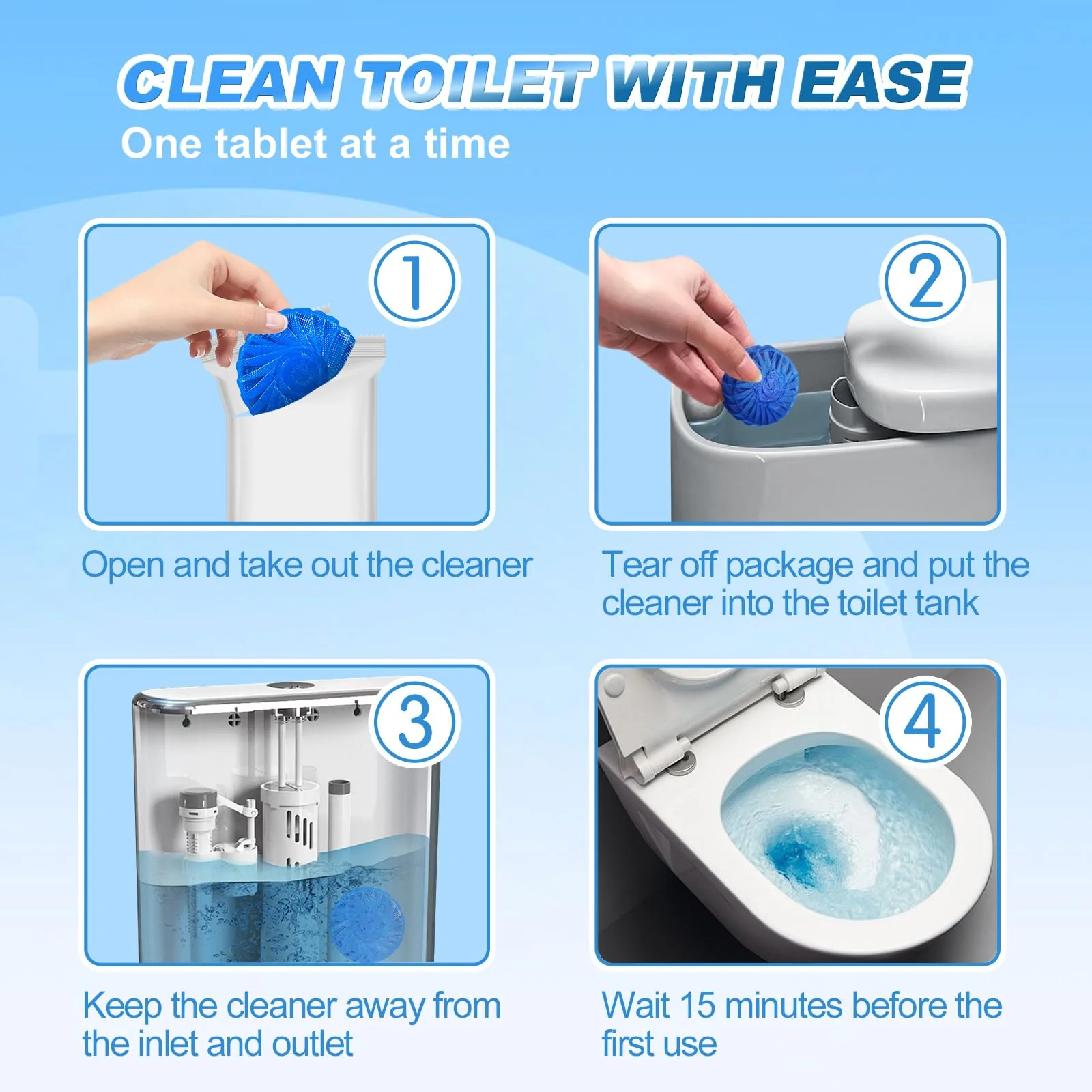 KIISIISO Multipurpose Bathroom Cleaners, 54 Pack Commercial & Household Toilet Bowl Cleaners, Blue Toilet Bowl Tablets Drop in Tank, Janitorial Deodorizers - Image 2