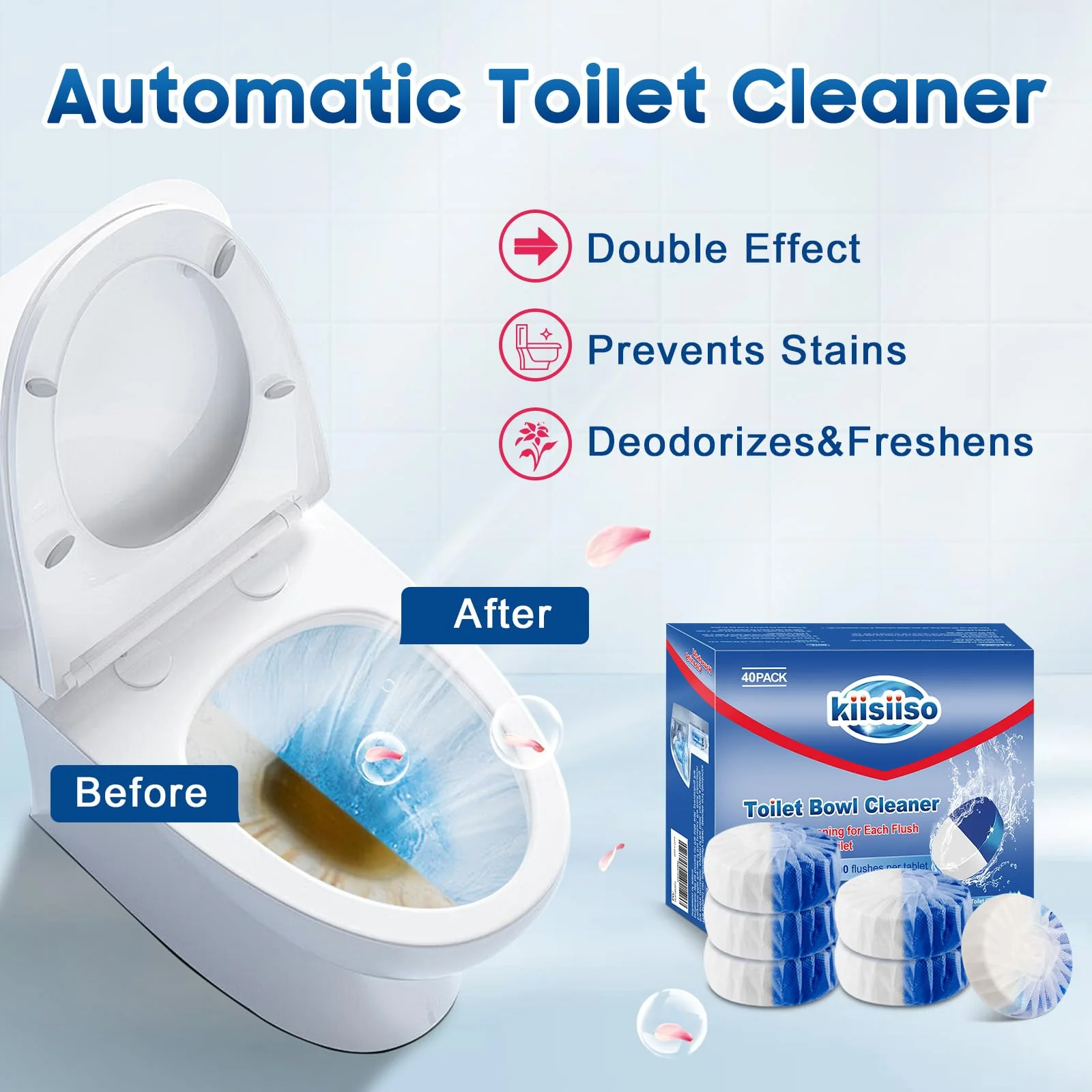 KIISIISO Toilet Bowl Cleaners 40 PACK,Long-Lasting Toilet Bowl Cleaner Tablets with Sustained-Release Technology Against Tough Stains,Automatic Toilet Cleaner for Deodorizing & Descaling - Image 6
