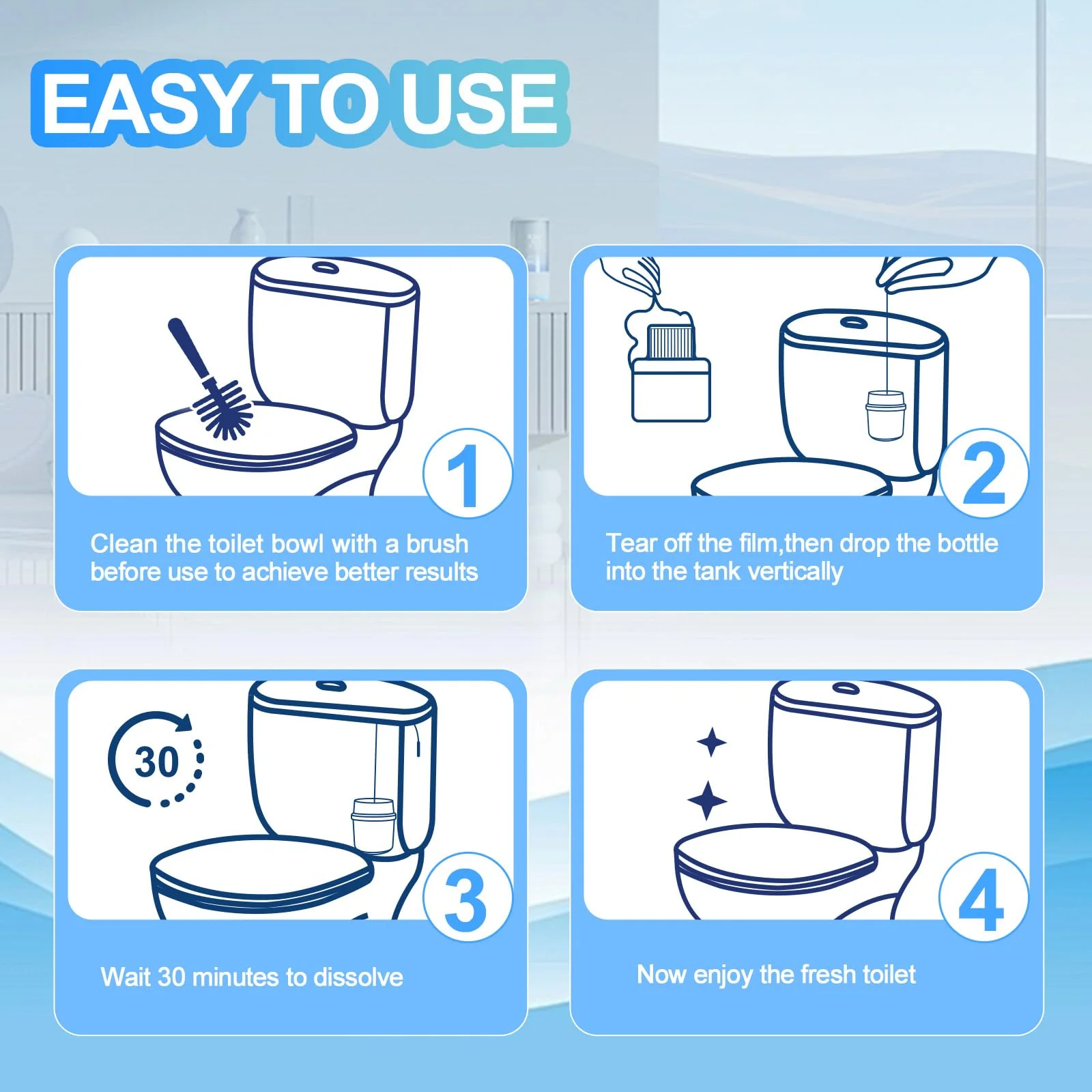 KIISIISO Toilet Bowl Cleaners-6 Pack, Automatic Toilet Tank Cleaner Tablets in Bottles, Long-Lasting Powerful Cleaning, Prevents Bathroom Stain & Odors Build Up, Septic Safe, Blue Water - Image 2