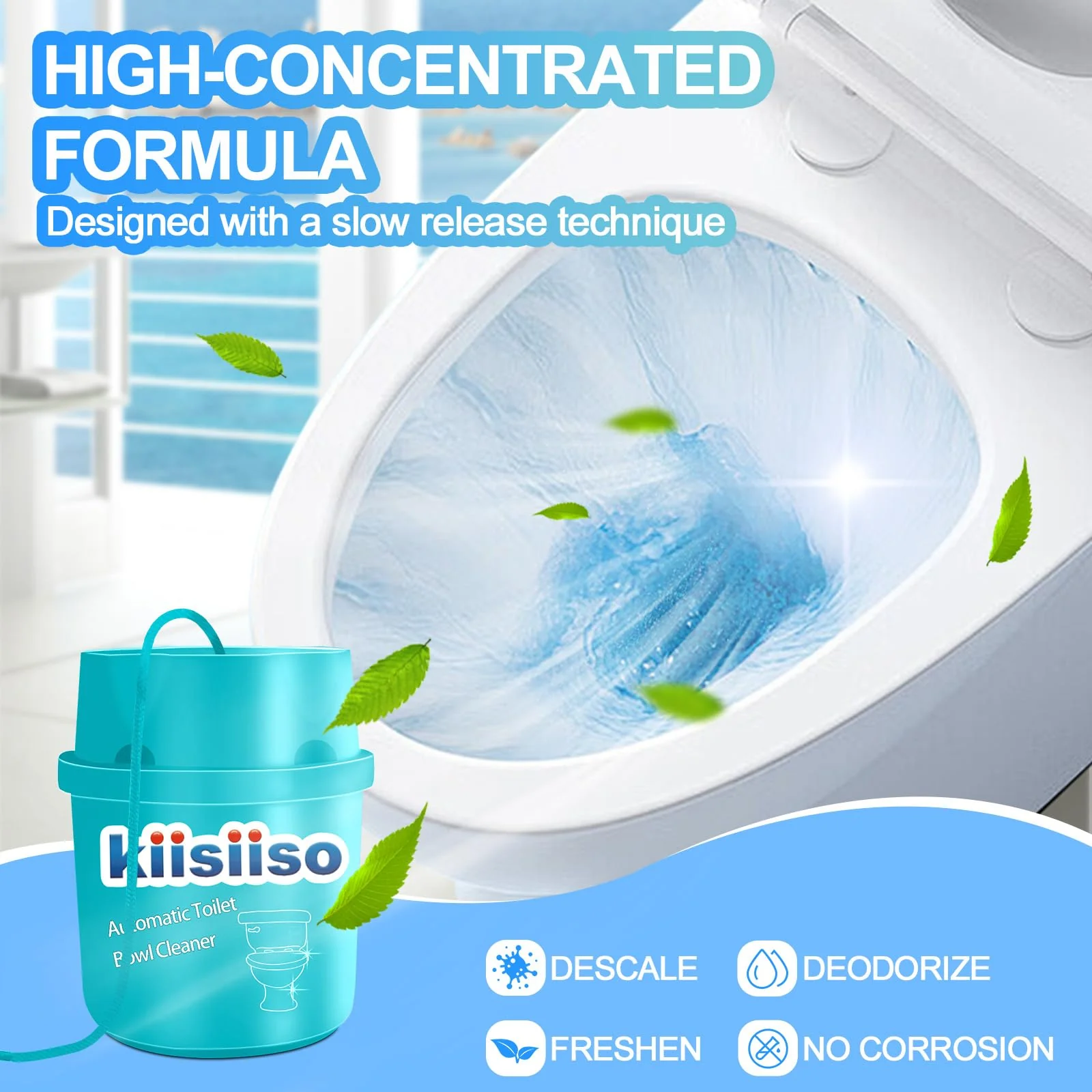 KIISIISO Toilet Bowl Cleaners-6 Pack, Automatic Toilet Tank Cleaner Tablets in Bottles, Long-Lasting Powerful Cleaning, Prevents Bathroom Stain & Odors Build Up, Septic Safe, Blue Water - Image 6