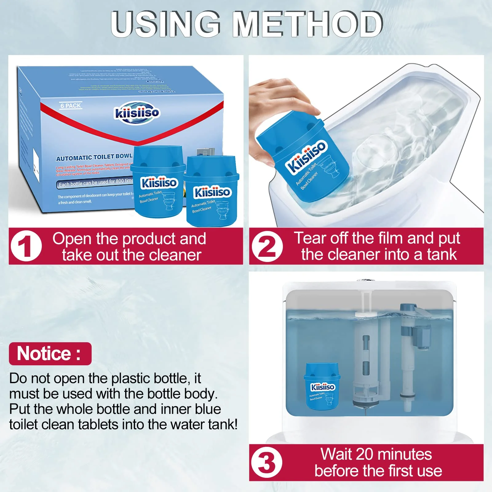 KIISIISO Toilet Bowl Cleaners-9 Bottles, Blue Toilet Bowl Cleaner Tablets in Bottles with Sustained-Release Technology, Upgraded Automatic Cleaning Solution Prevent Stain Build Up, 63.5 oz - Image 2