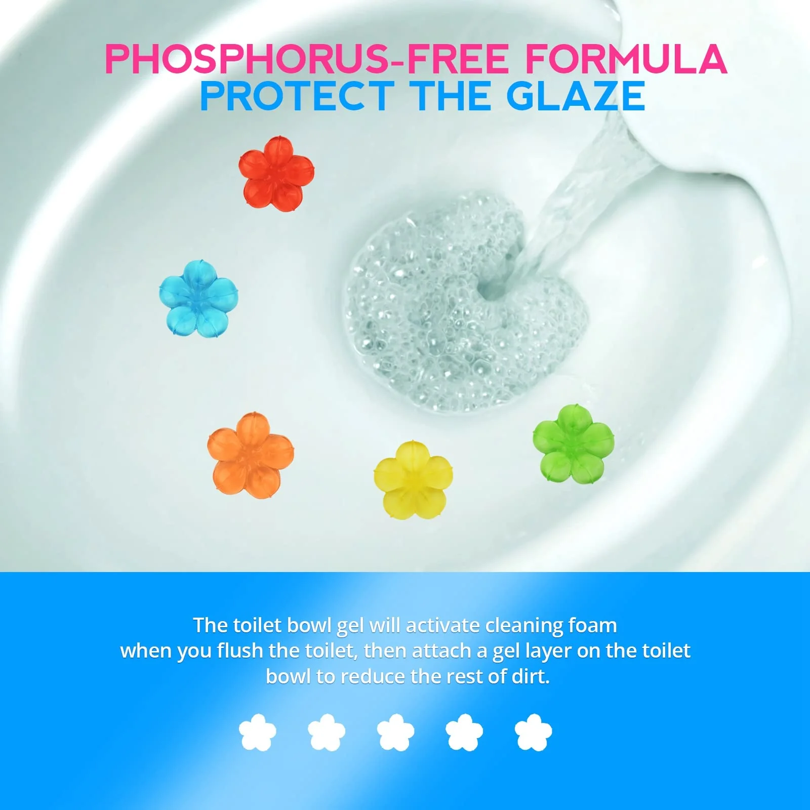 KILOSTEP Flower Toilet Gel Stamp, 60 Count Toilet Bowl Stamp Gel 5 Kinds Of Scent Toilet Bowl Cleaner - Image 4