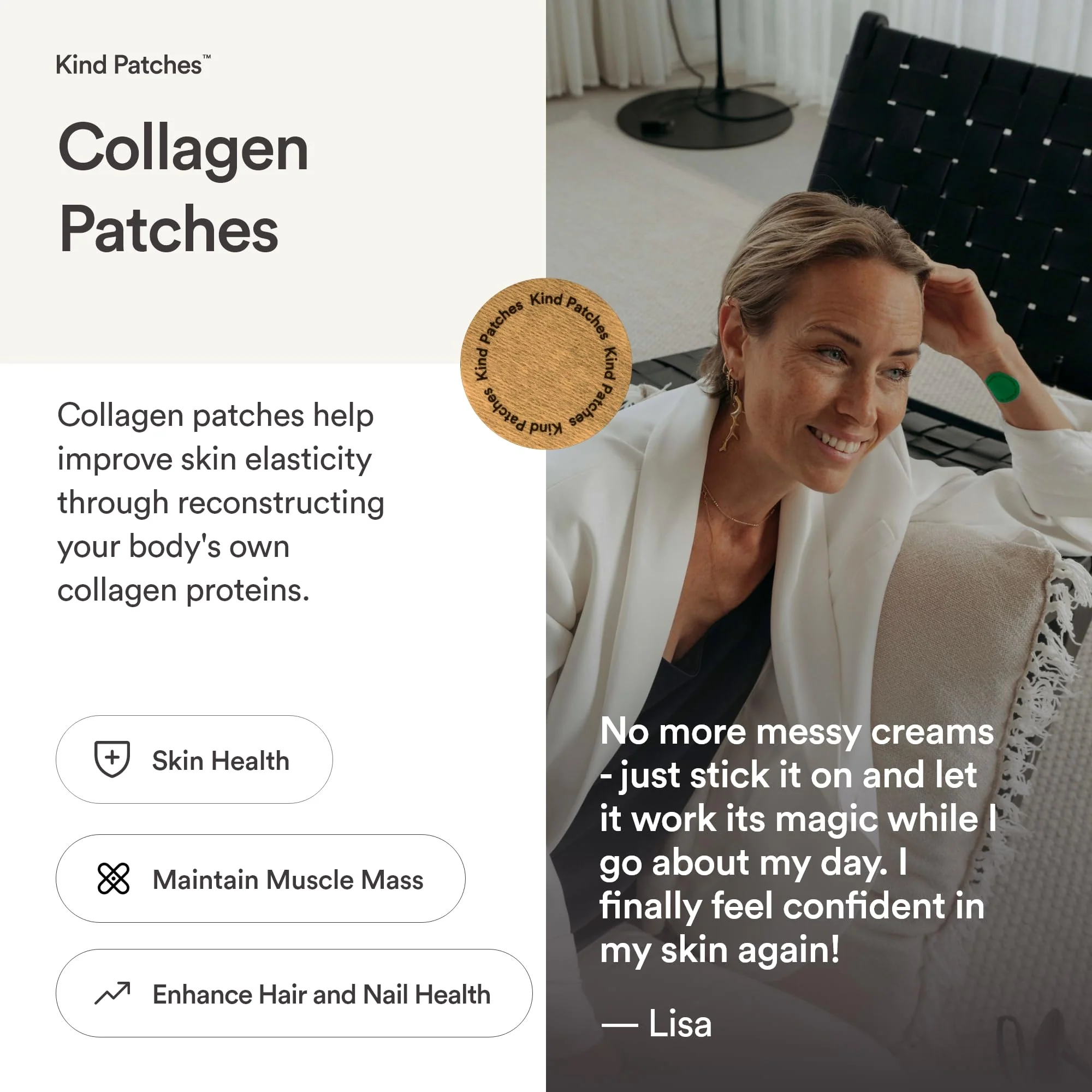 Kind Patches Collagen Patches - Skin Firming with Vitamin C, Amino Acids - Nature's Hyaluronic Acid for Hydration, Healthier Hair and Nails - 30 Count - Image 4