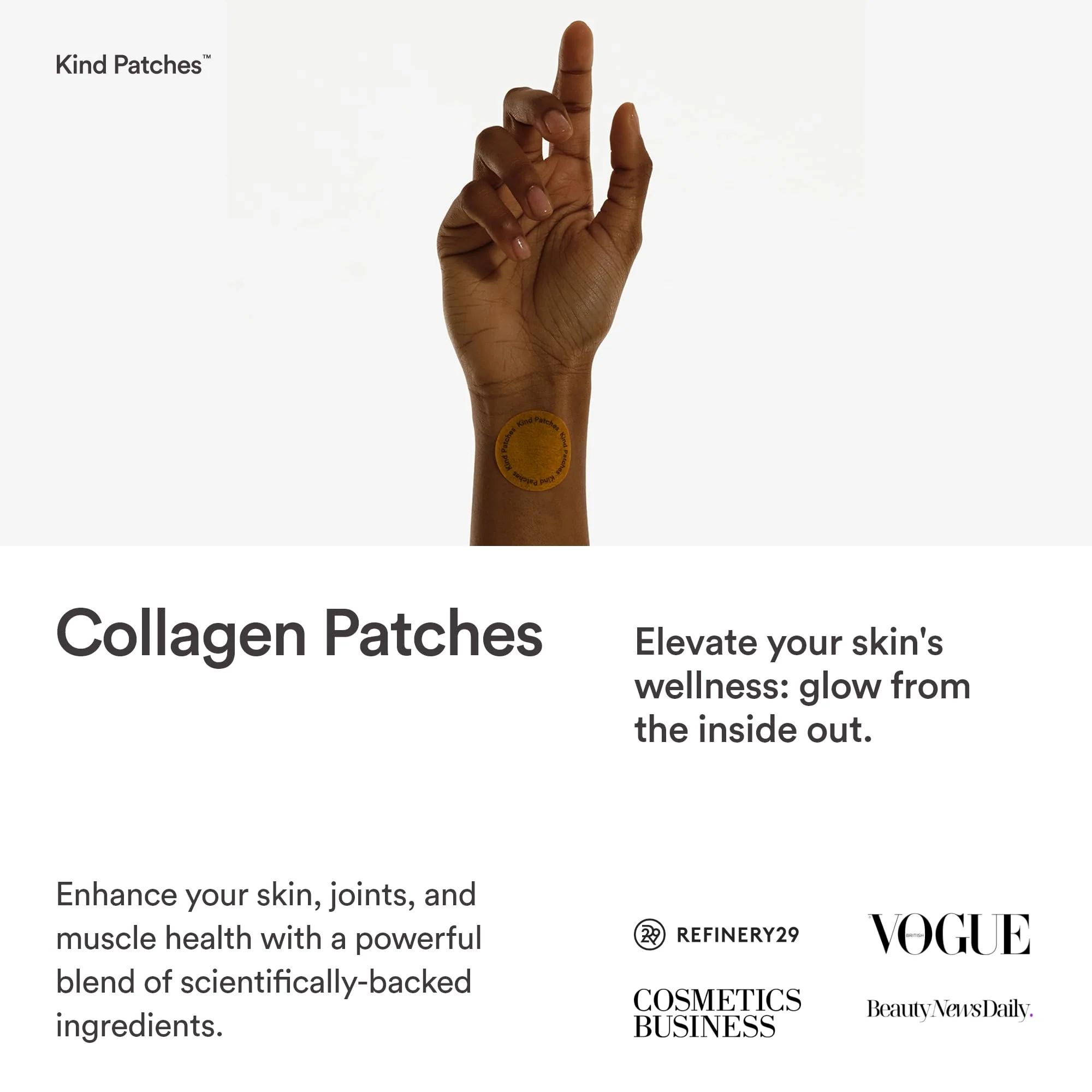 Kind Patches Collagen Patches - Skin Firming with Vitamin C, Amino Acids - Nature's Hyaluronic Acid for Hydration, Healthier Hair and Nails - 30 Count - Image 7
