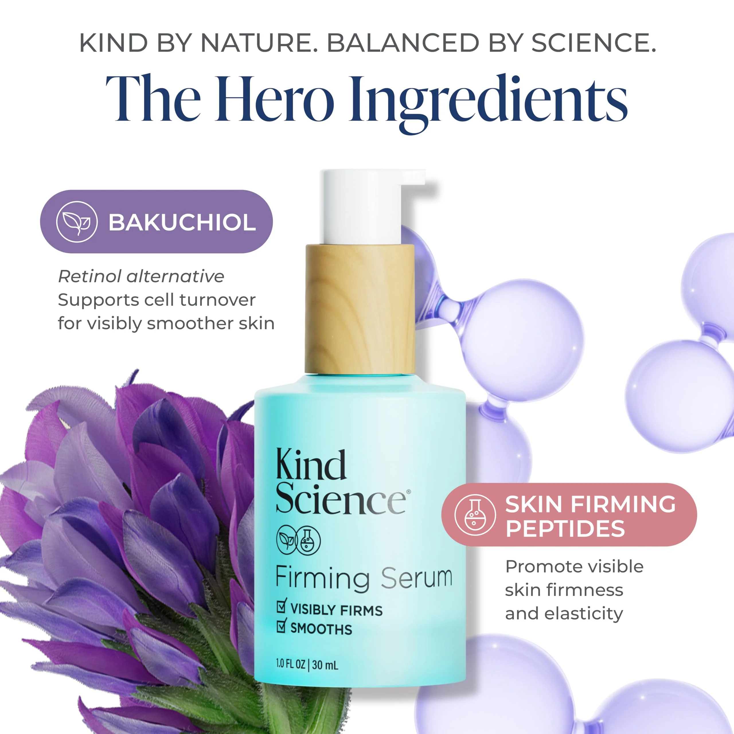 Kind Science Firming Serum, Anti Aging Face Treatment, Lightweight Facial Serum With Retinol Alternative Bakuchiol & Peptides, Fragrance Free, For Sensitive Skin and All Skin Types, 1 fl oz - Image 8