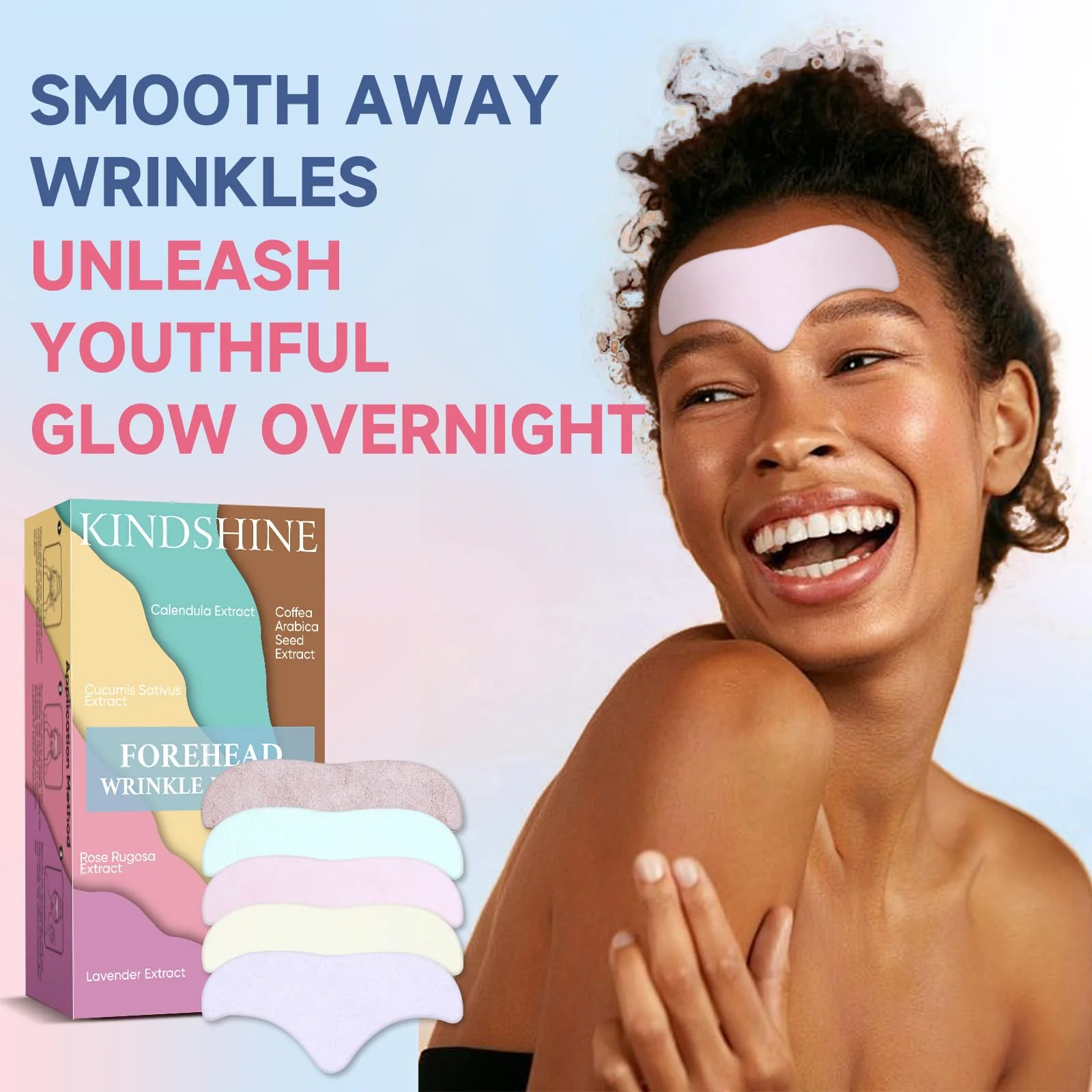 kindshine 40PCS Forehead Wrinkle Patches, Forehead Face Masks, Anti Wrinkle Facial Patches with Hyaluronic Acid & Collagen, Overnight Forehead Patches for Wrinkles Smoothing - Image 2