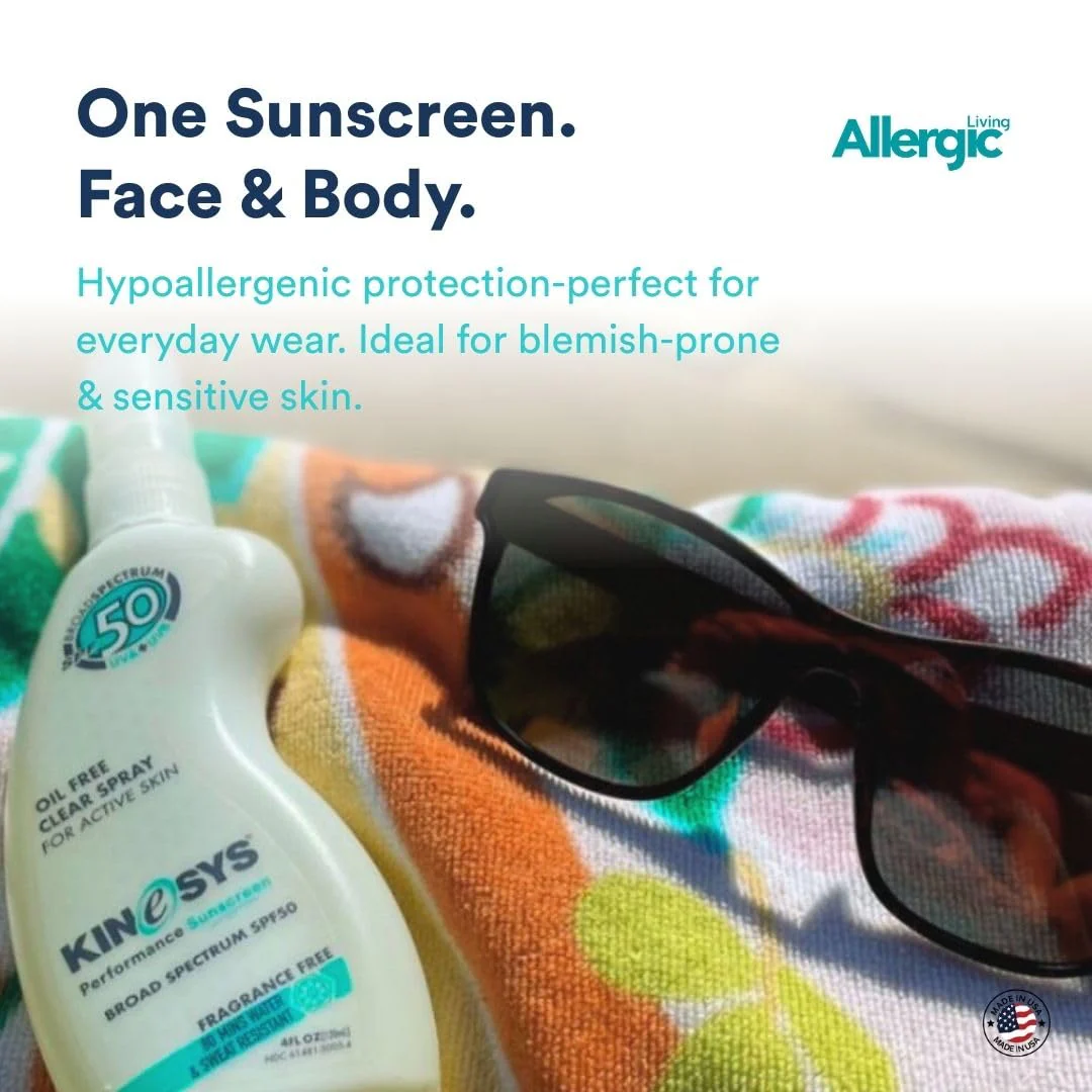KINeSYS Fragrance Free Clear Spray Sunscreen for sensitive skin, SPF 50, Hypoallergenic, Broad Spectrum UVA/UVB protection for Face & Body; PABA and Oxybenzone FREE, 700+ Sprays, 4 Fl Oz/120 mL - Image 3