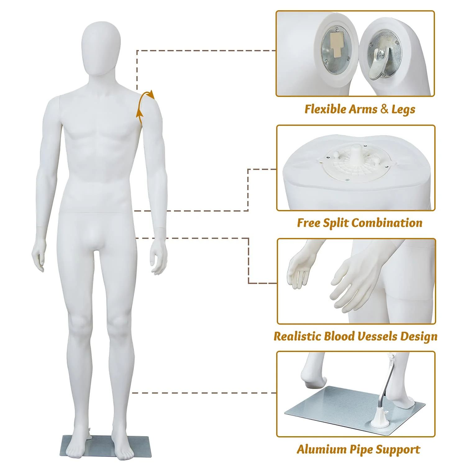 Kinfant 6Ft Male Mannequin Dress Form Display - Manikin Torso Stand Realistic Full Body Mannequin for Retail Clothing Shops, Halloween Christmas Cosplay, White - Image 4