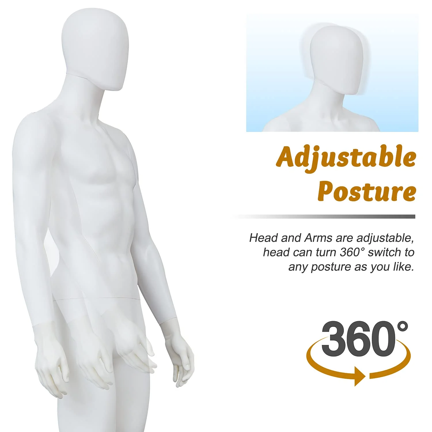 Kinfant 6Ft Male Mannequin Dress Form Display - Manikin Torso Stand Realistic Full Body Mannequin for Retail Clothing Shops, Halloween Christmas Cosplay, White - Image 5
