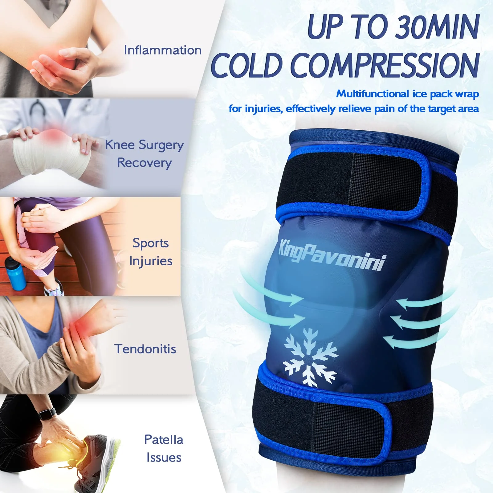 KingPavonini XXL Knee Ice Pack Wrap Around Entire Knee After Surgery, Large Reusable Gel Ice Pack for Injuries, Pain Relief, Swelling, Sports Injuries, 1 Pack (Blue) - Image 4