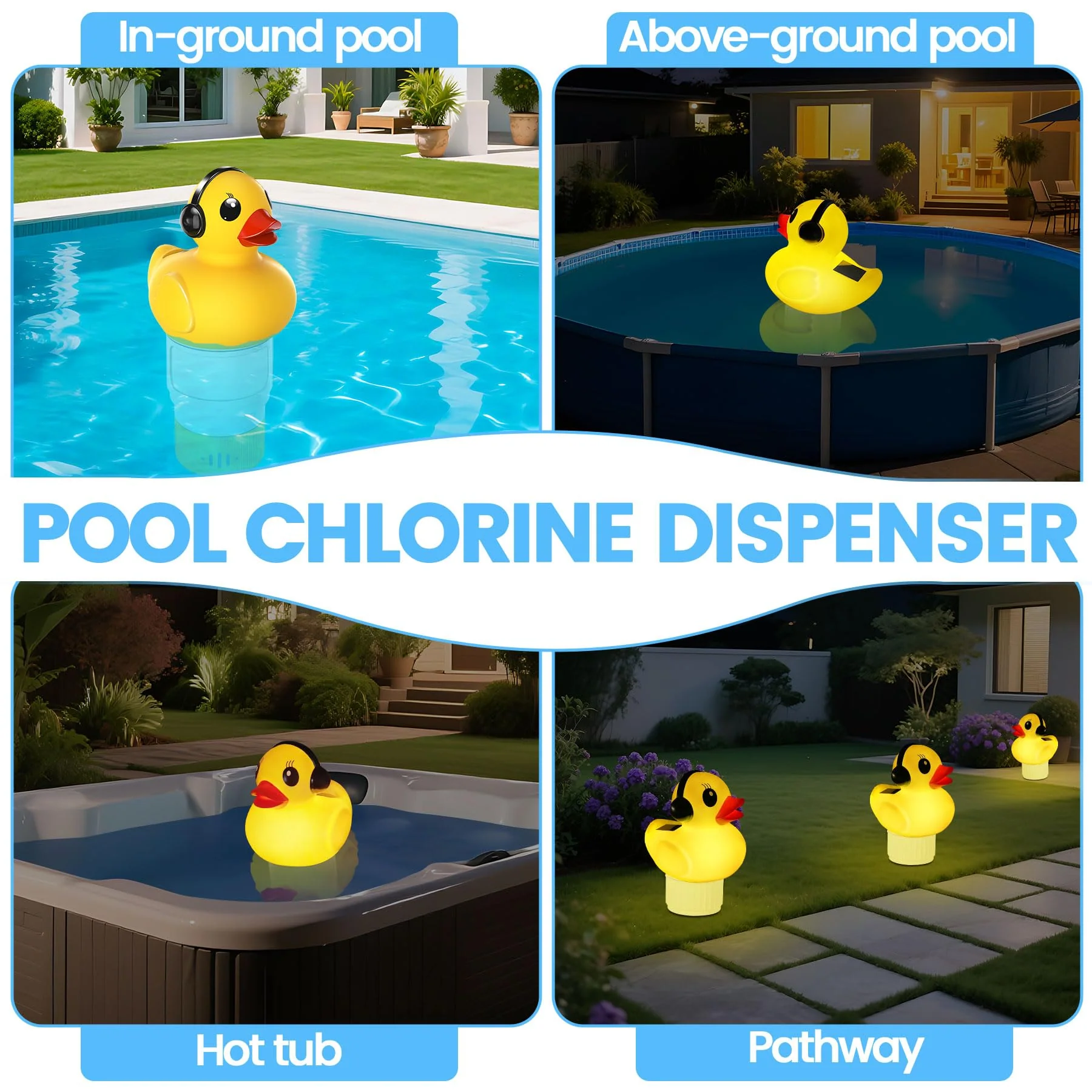 KingSom 2025 Upgraded Pool Chlorine Floater, Duck chlorine Floaters with Light, Solar Chlorine Floaters w/Adjustable Flow, Large Capacity Floating chlorines Dispenser for Pools,pool Chlorinator,Yellow - Image 2