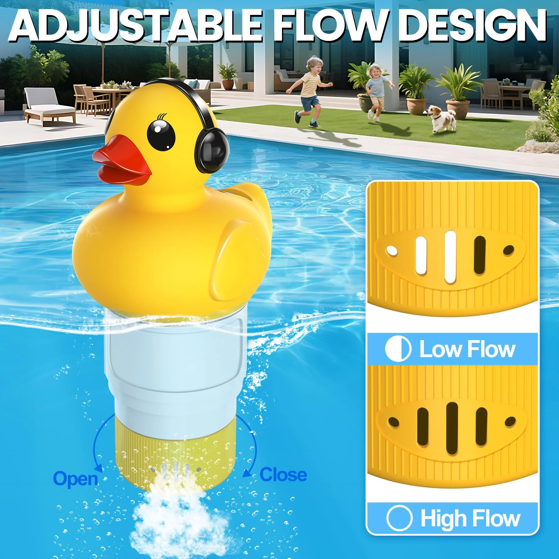 KingSom 2025 Upgraded Pool Chlorine Floater, Duck chlorine Floaters with Light, Solar Chlorine Floaters w/Adjustable Flow, Large Capacity Floating chlorines Dispenser for Pools,pool Chlorinator,Yellow - Image 5