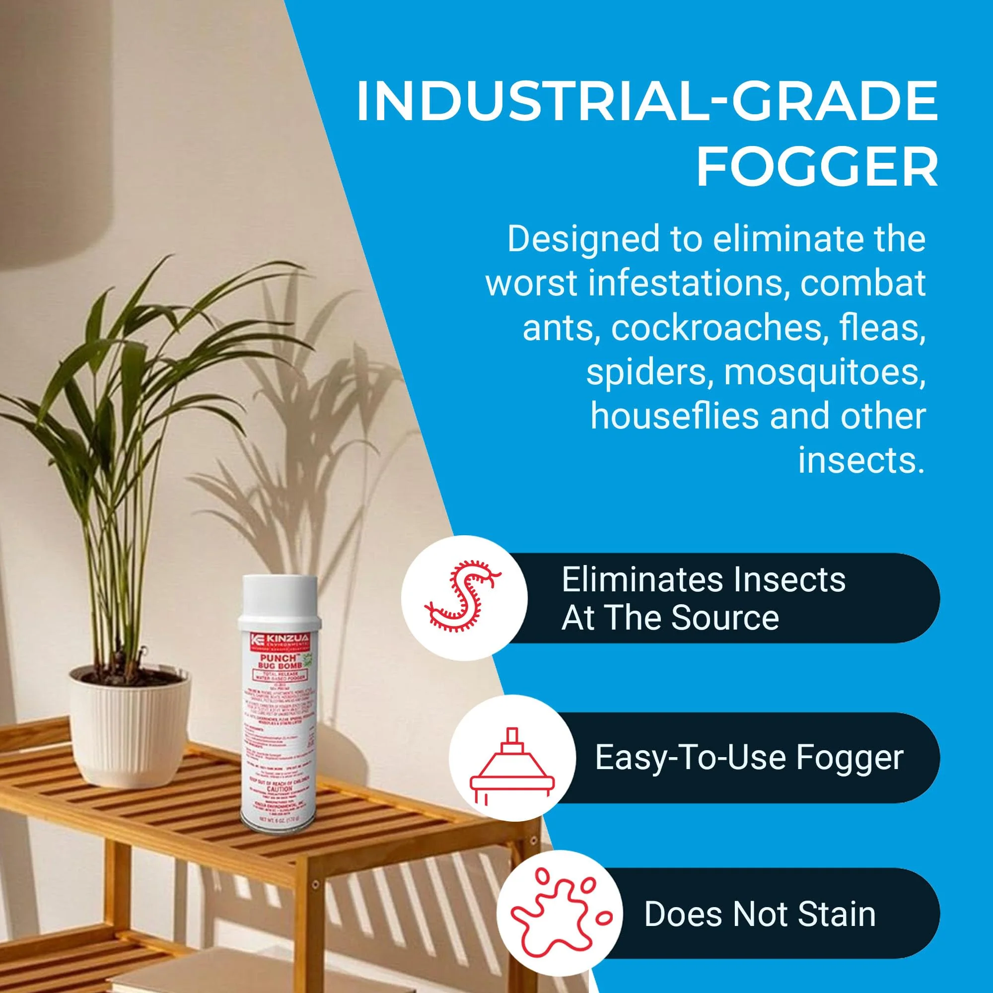Kinzua Environmental Punch Bug Bomb, Insect Fogger Kills All Mosquito, Cockroach, Flea, Ant, Spider & More, Insect Foggers for Indoor & Outdoor Use, Non-Staining, Water-Base Formula, 6 oz, Pack of 3 - Image 3