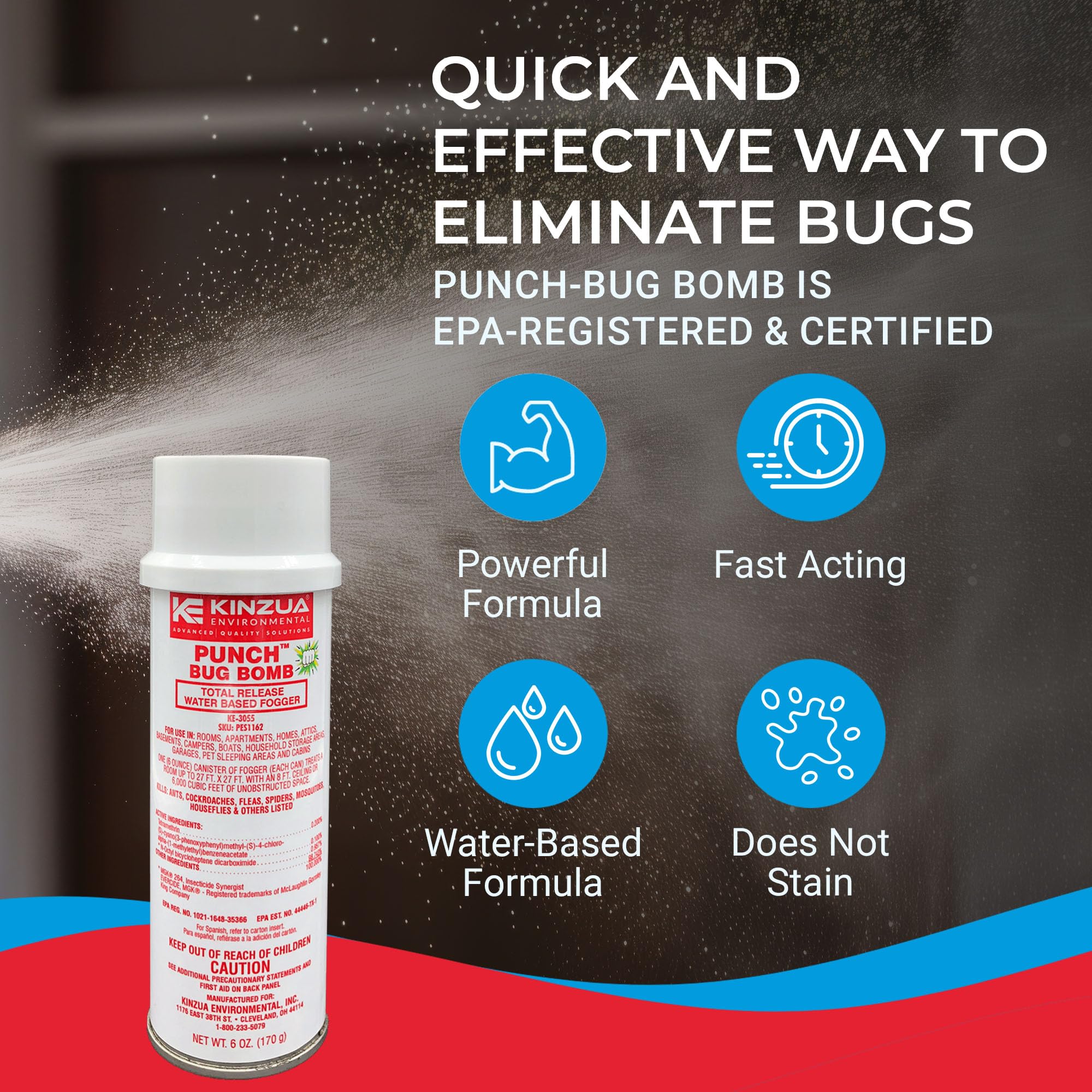 Kinzua Environmental Punch Bug Bomb, Insect Fogger Kills All Mosquito, Cockroach, Flea, Ant, Spider & More, Insect Foggers for Indoor & Outdoor Use, Non-Staining, Water-Base Formula, 6 oz, Pack of 3 - Image 4