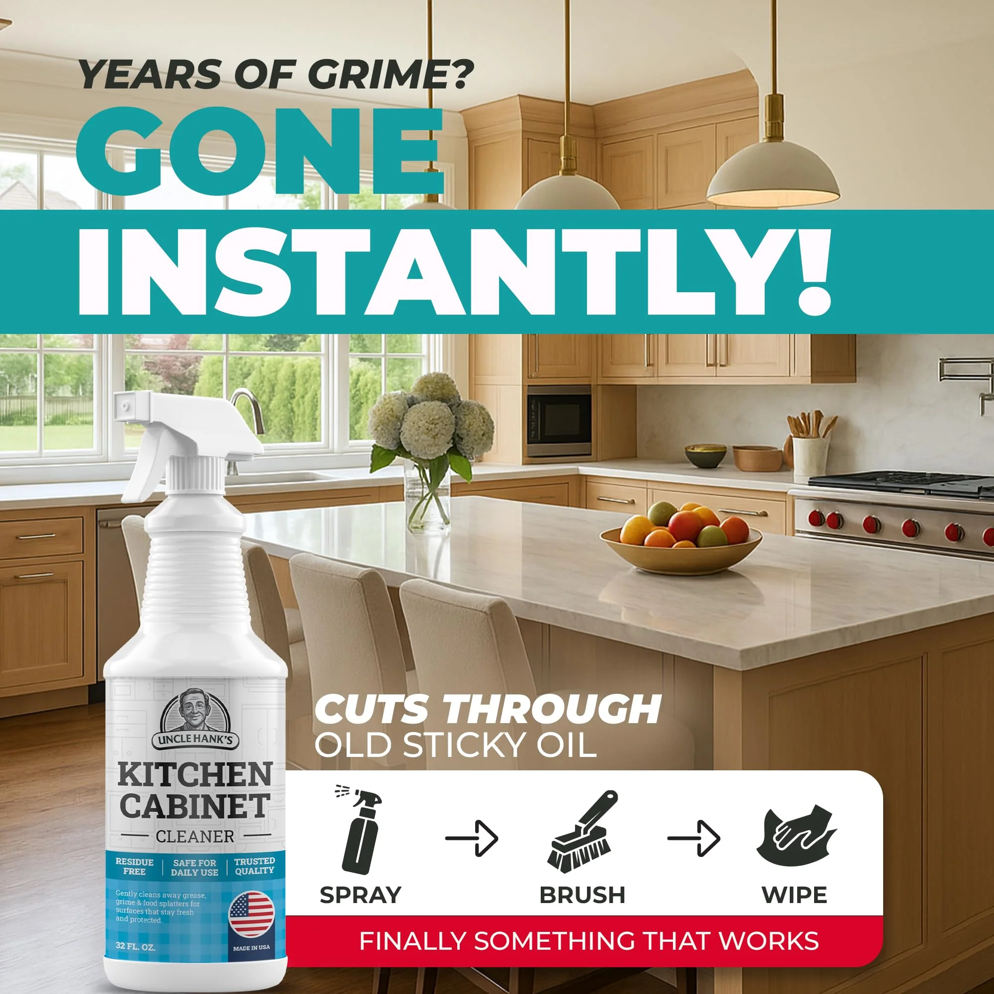 Kitchen Cabinet Cleaner – Gentle, Residue-Free and Effective Everyday Degreaser & Grime Remover for Wood, Painted and Finished Furniture - Complete with Cleaning Brush & Cabinet Cleaner Spray 32oz - Image 6