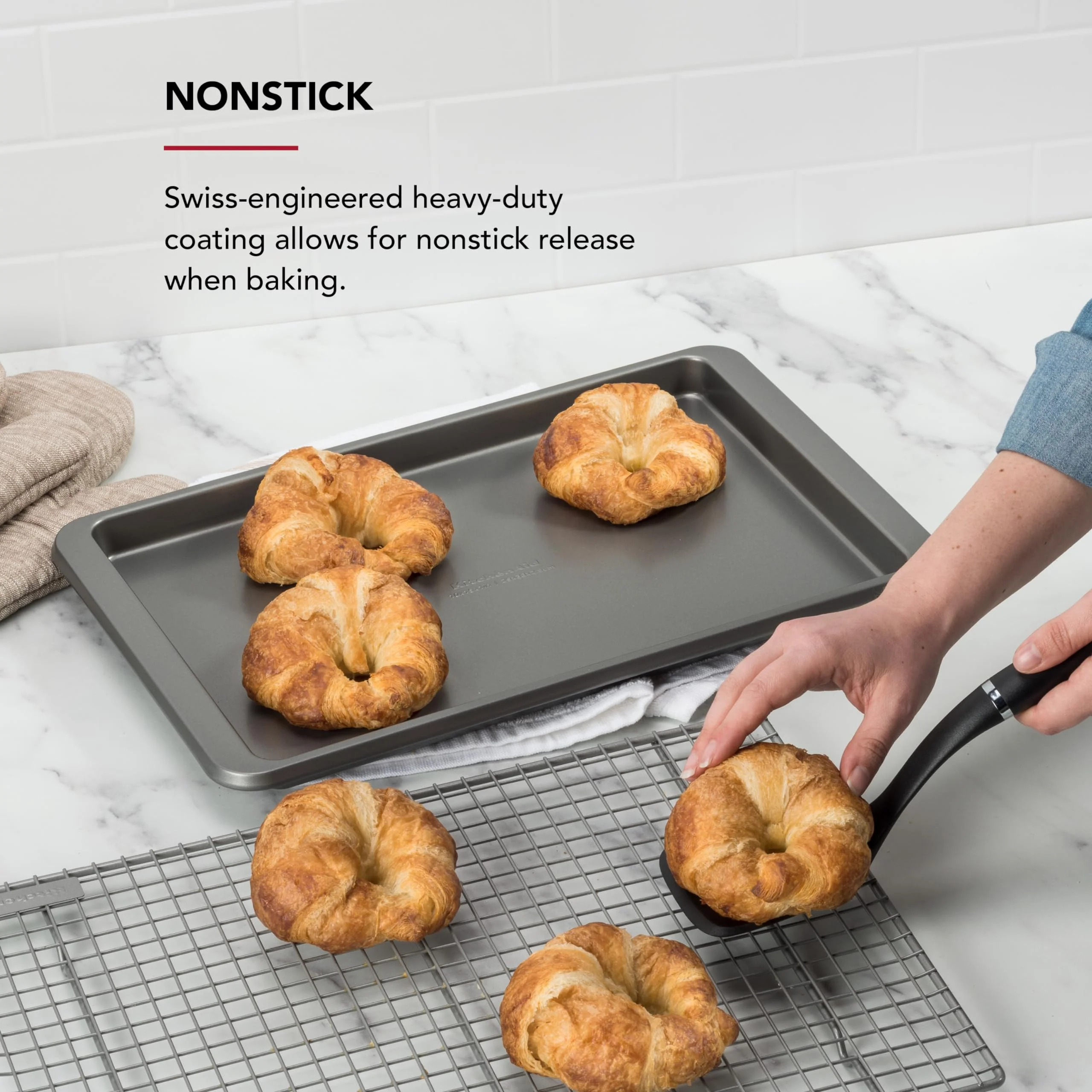 KitchenAid Premium Aluminized Steel Baking Sheet, Nonstick, 10x15 Inch, Contour Silver (Pack of 6) - Image 7
