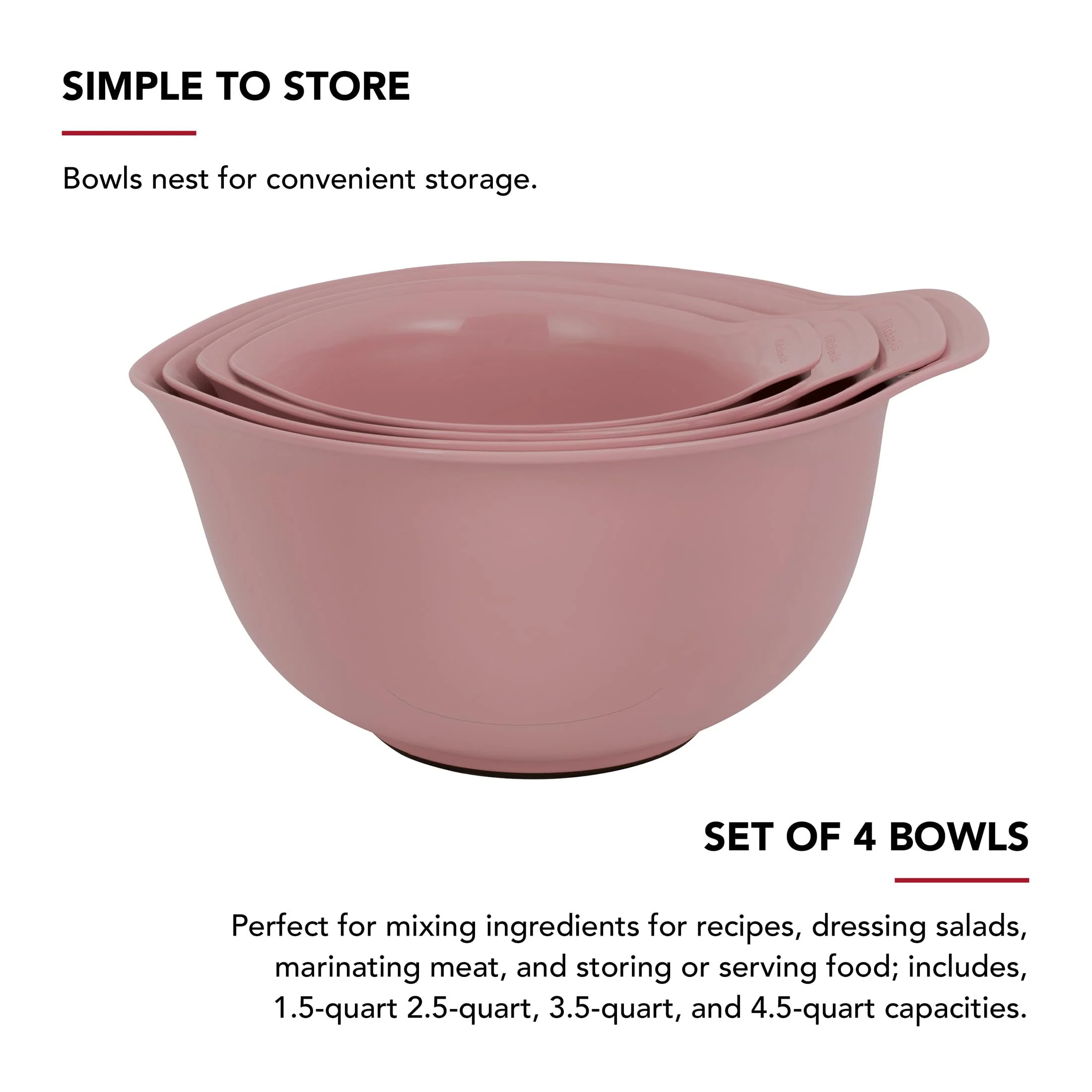 KitchenAid Universal Nesting Plastic Mixing Bowls, Set of 4, 1.5 quart, 2.5 quart, 3.5 quart, 4.5 quart - Image 4