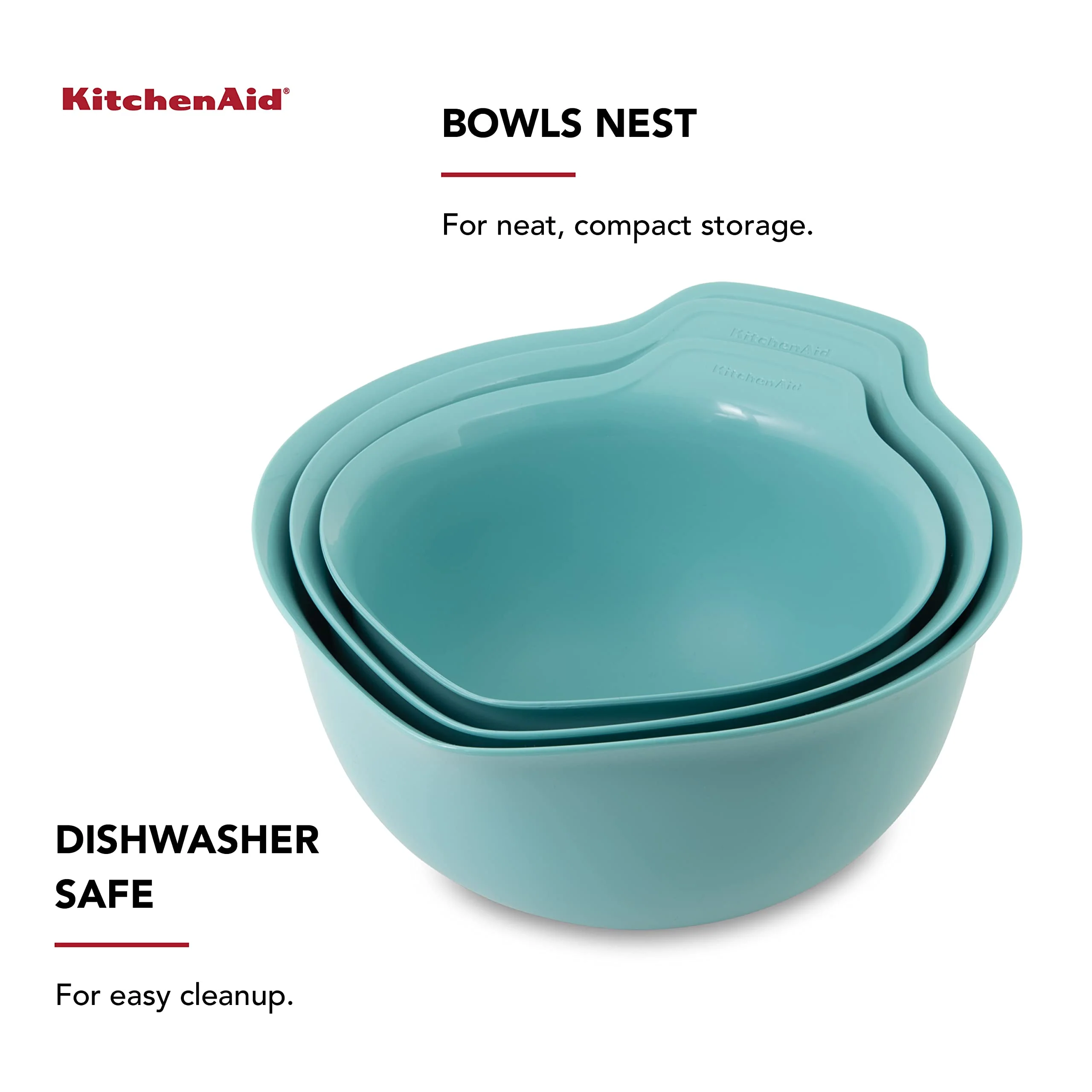KitchenAid Universal Nesting Plastic Mixing Bowls with Non Slip Base and Pour Spout, Dishwasher Safe, Set Of 3, 2.5 quart, 3.5 quart and 4.5 quart, Aqua Sky - Image 3