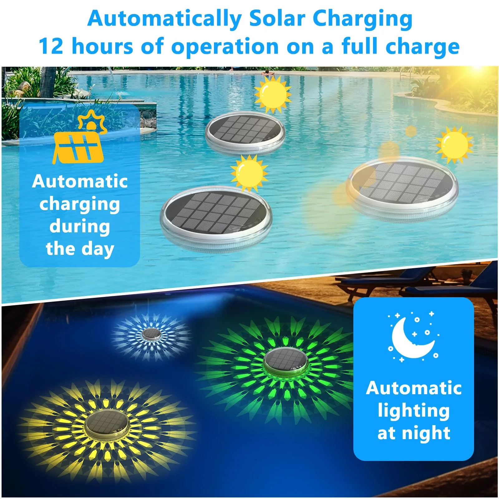 Kitloo Solar Rechargeable Floating Pool Lights(4 Pack), Pool Lights That Float with Remote Control, 9 Lighting, Timing Mode, IPX7 Waterproof for Inground Pool, Bathroom, Bathtub, Pool Party - Image 7