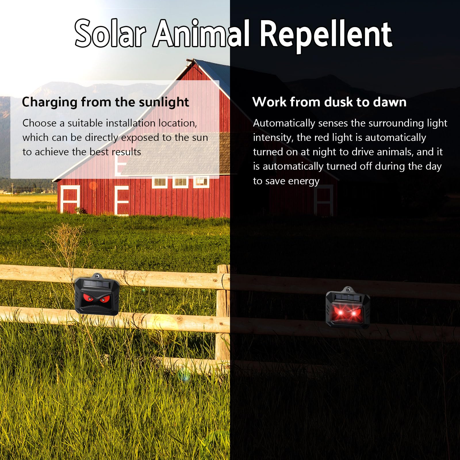 Kittmip Solar Control Light Nocturnal Animal Repeller Outdoor Deterrent Devices Light Sensor Animal Repellent for Skunk Deer Coyote Fox Raccoon Cat Garden Yard Farm Chicken Coop (12, Black) - Image 6