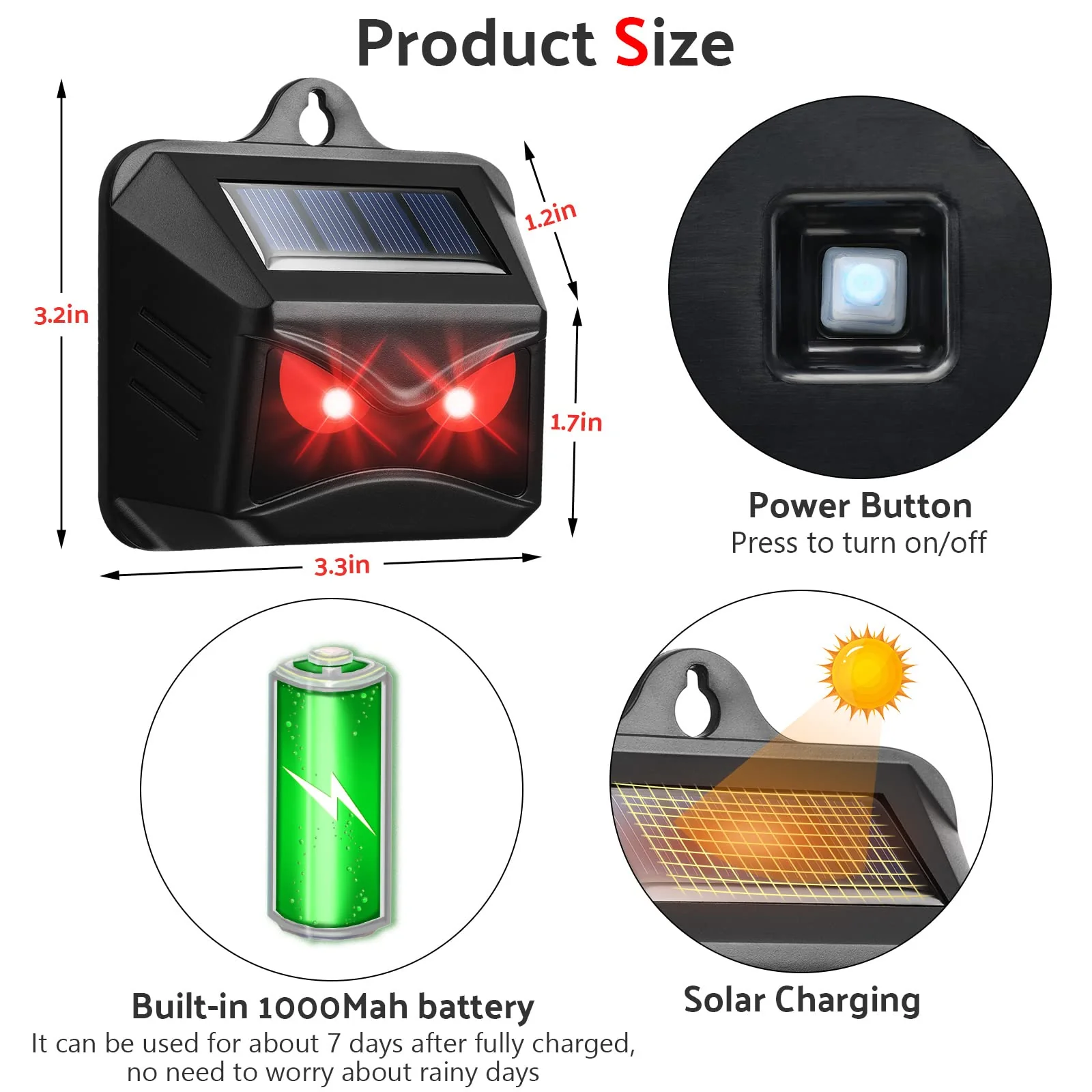 Kittmip Solar Control Light Nocturnal Animal Repeller Outdoor Deterrent Devices Light Sensor Animal Repellent for Skunk Deer Coyote Fox Raccoon Cat Garden Yard Farm Chicken Coop (12, Black) - Image 7