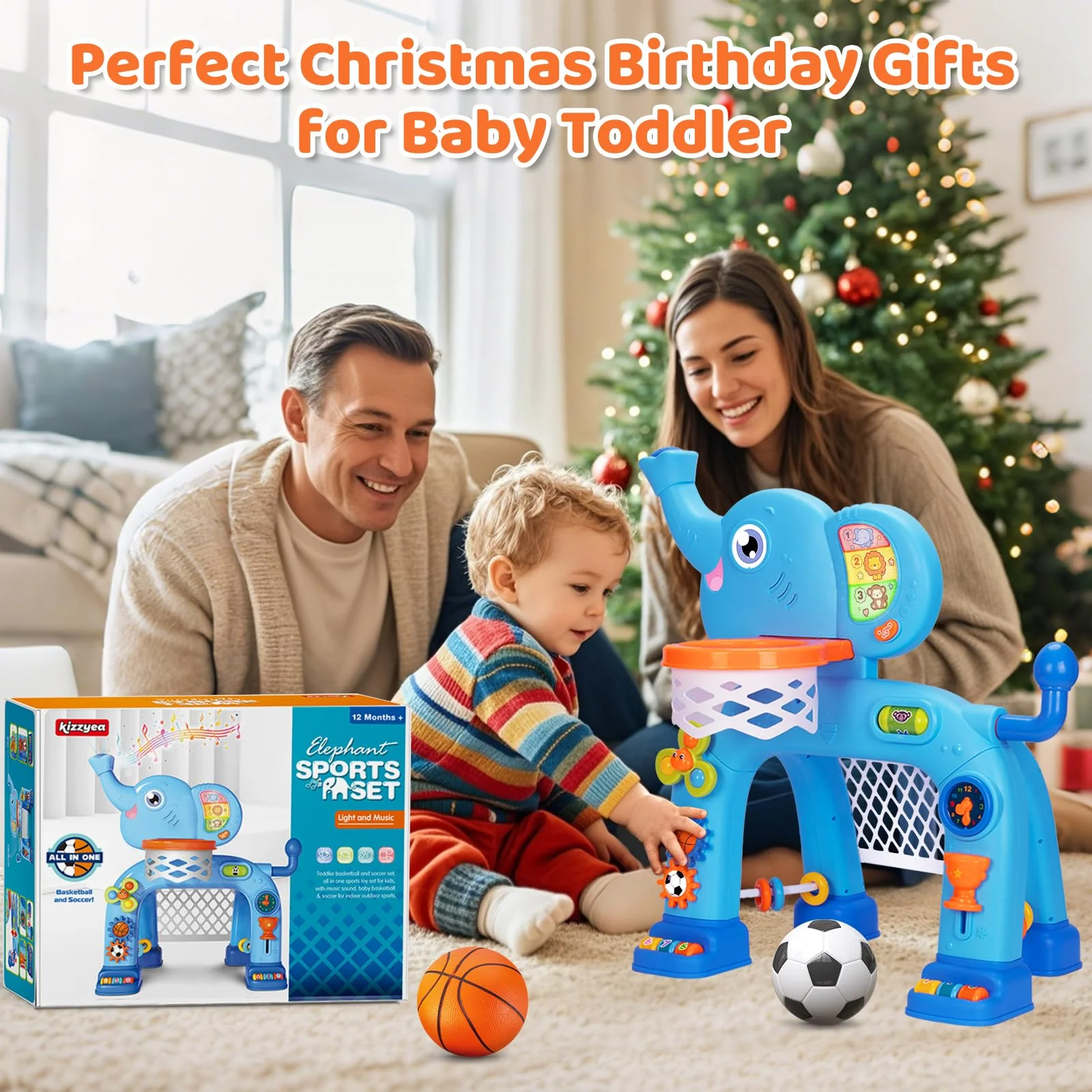 KIZZYEA Toys for 1 2 3 Years Old Boys Girls, Toddler Basketball Hoop & Soccer Goal, Montessori Toy, Interactive Musical Sports Toys with Light, Christmas Birthday Gifts for Baby Kids Age 12-18 Months - Image 3